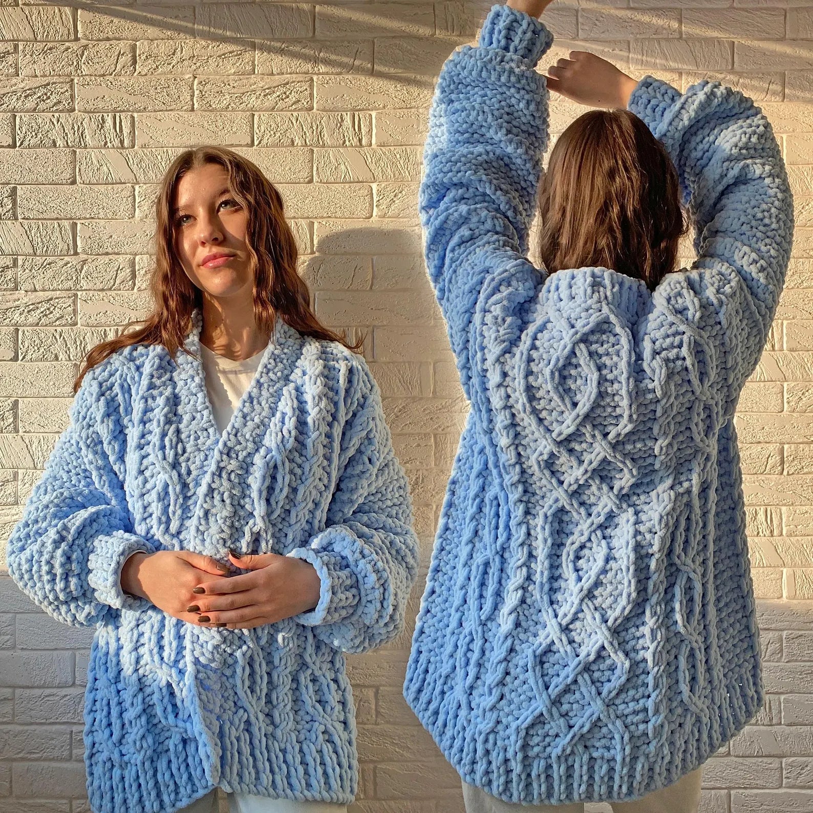 Finger Knit Cable Cardigan Knitting Kit  (skill level Advanced)