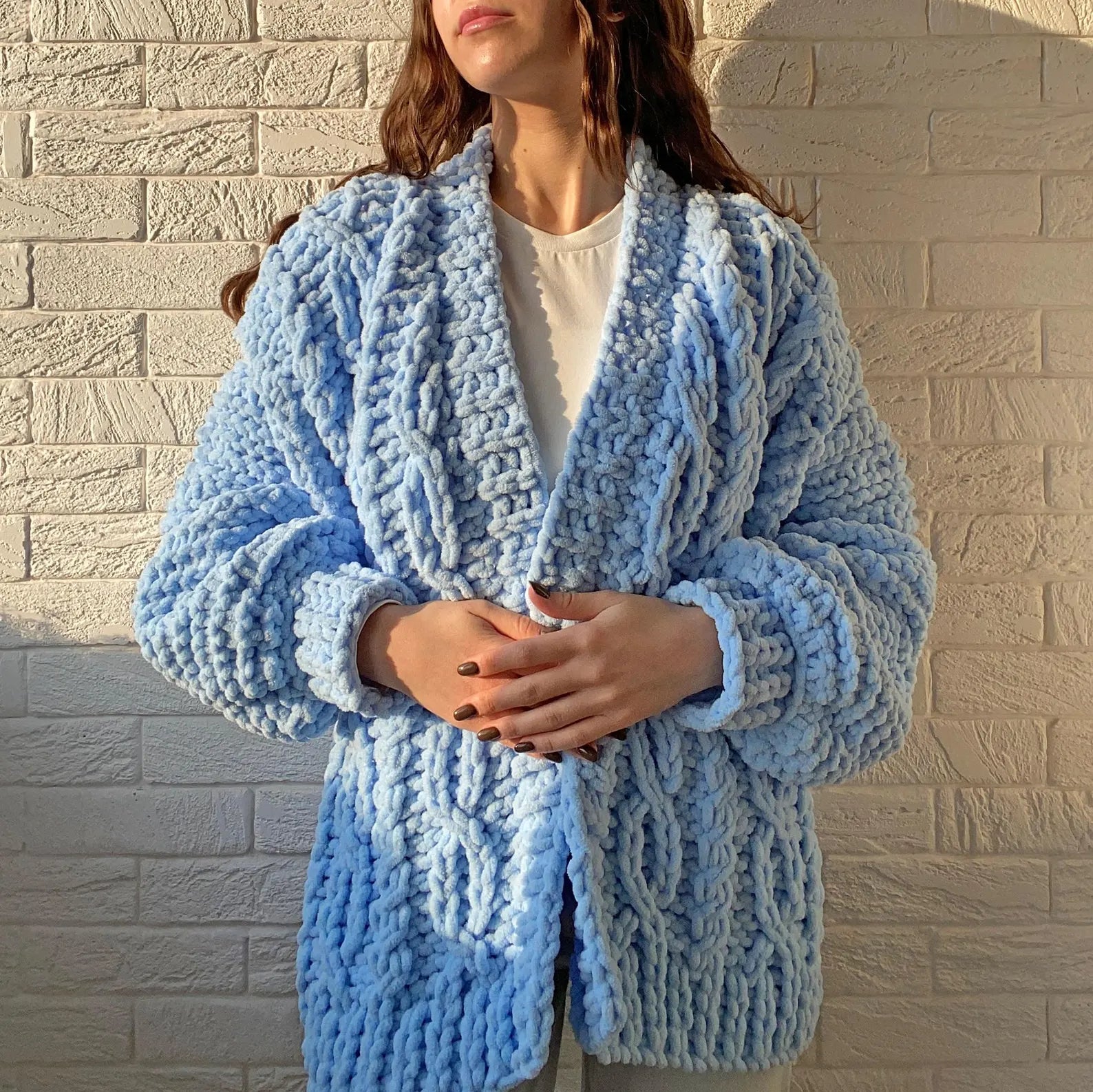 Finger Knit Cable Cardigan Knitting Kit  (skill level Advanced)