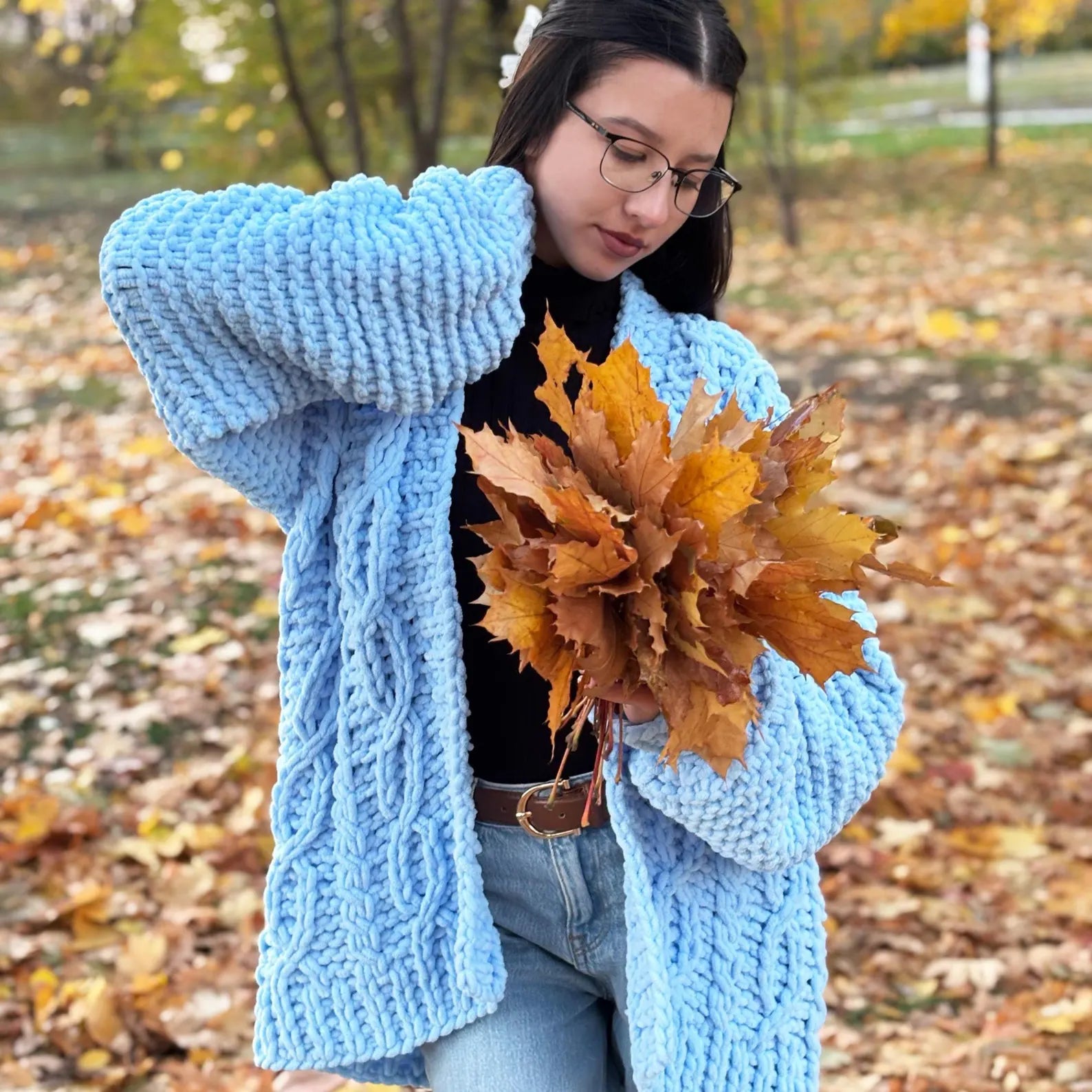 Finger Knit Cable Cardigan Knitting Kit  (skill level Advanced)