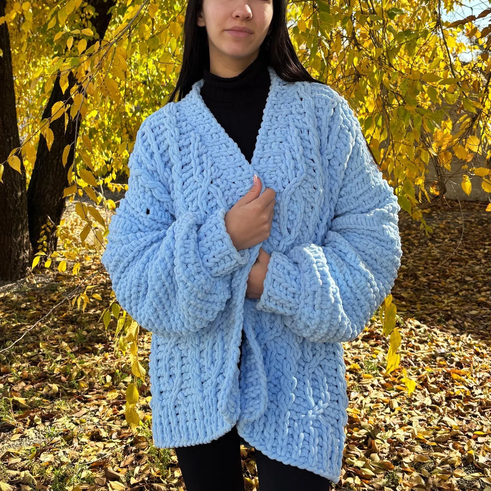 Finger Knit Cable Cardigan Knitting Kit  (skill level Advanced)
