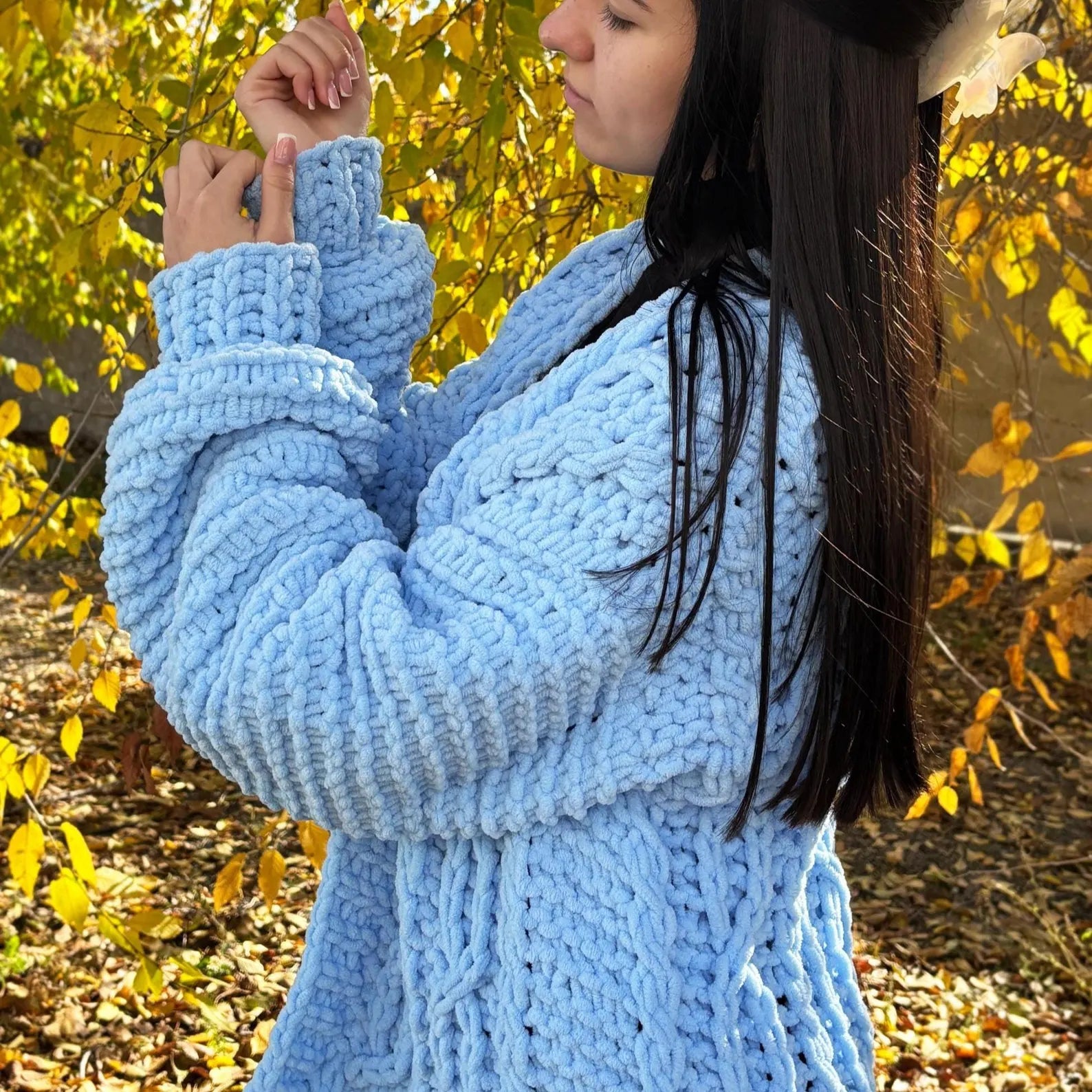 Finger Knit Cable Cardigan Knitting Kit  (skill level Advanced)