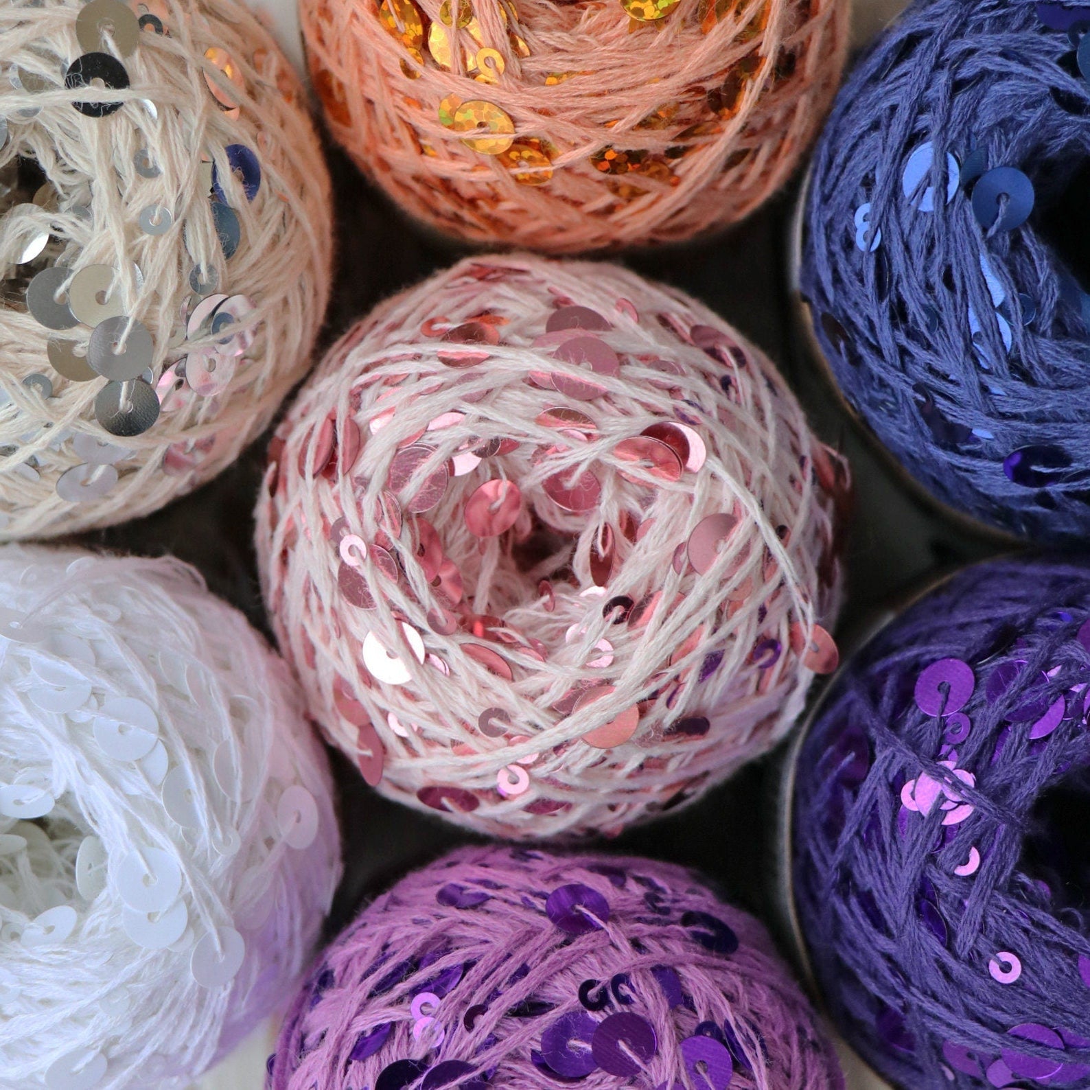 SEQUIN COTTON YARN, Sparkle Yarn, Crochet Yarn, Knitting Yarn, Nuno Felting, Beaded Yarn, Yarn With paillettes, 6mm&3mm Sequins Cotton Yarn