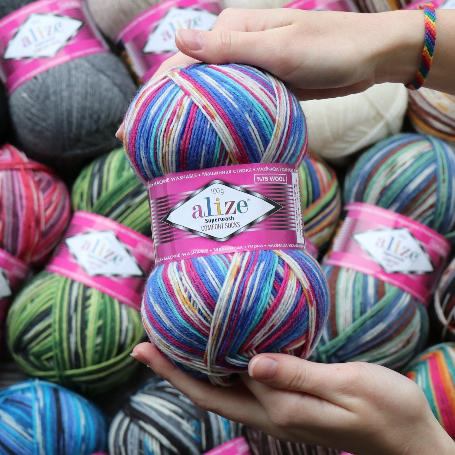 SOCK YARN, Alize Superwash Comfort Socks Yarn Wool Socks, Sprinkle yarn, Merino wool sock yarn, Self Striping, Ombre 1 skein = pair of socks