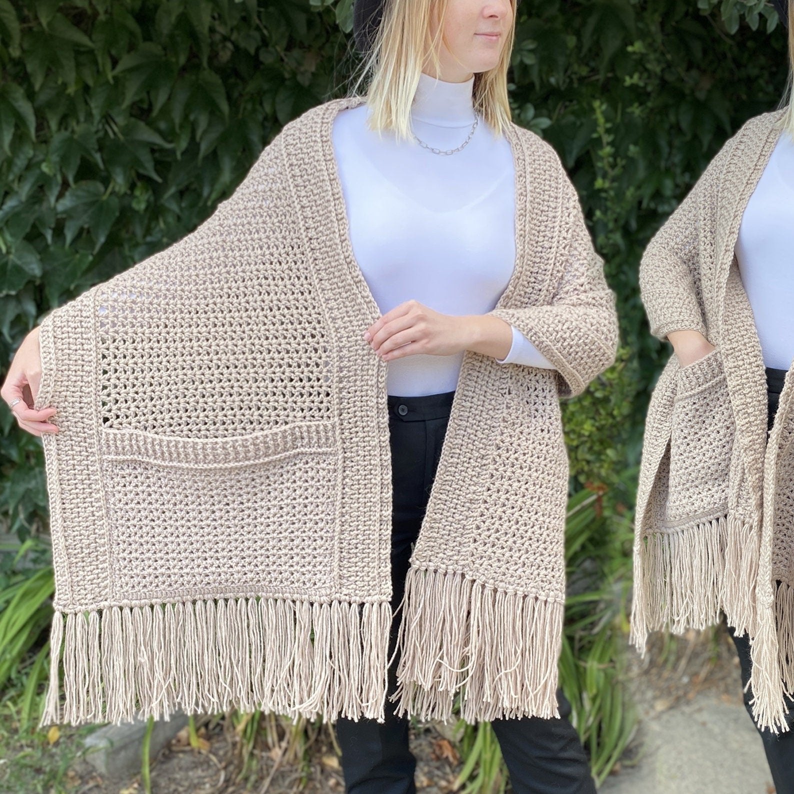 Easy Crochet Shawl PATTERN, Crochet wrap PDF pattern, Women crochet pocket scarf, Crochet boho with pockets