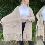 Easy Crochet Shawl PATTERN, Crochet wrap PDF pattern, Women crochet pocket scarf, Crochet boho with pockets