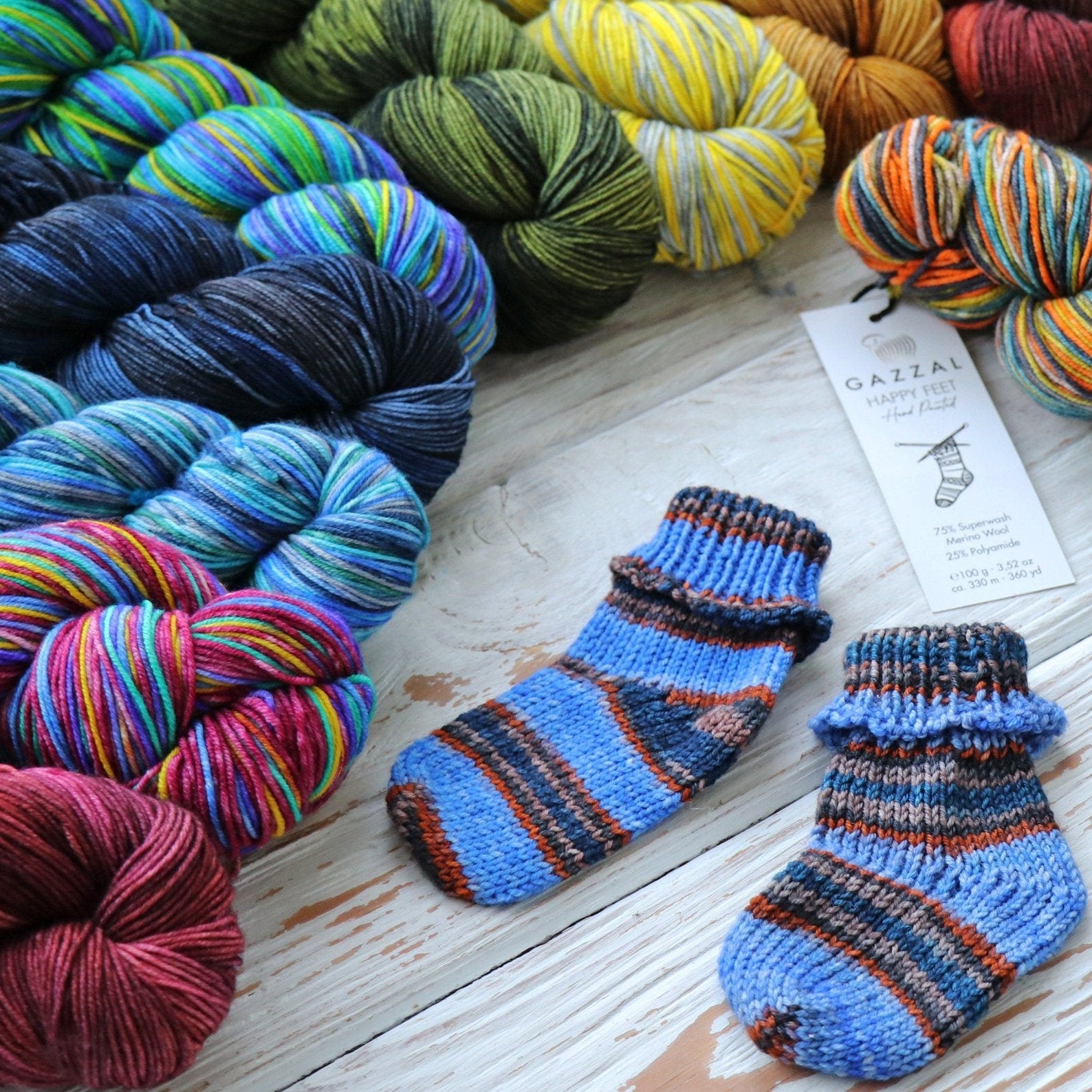 SOCK YARN 16 COLORS. Hand dyed sock yarn. Fingering sock yarn. Gazzal Happy Feet. Sprinkle yarn. Merino wool sock yarn. 100 g / 330 m