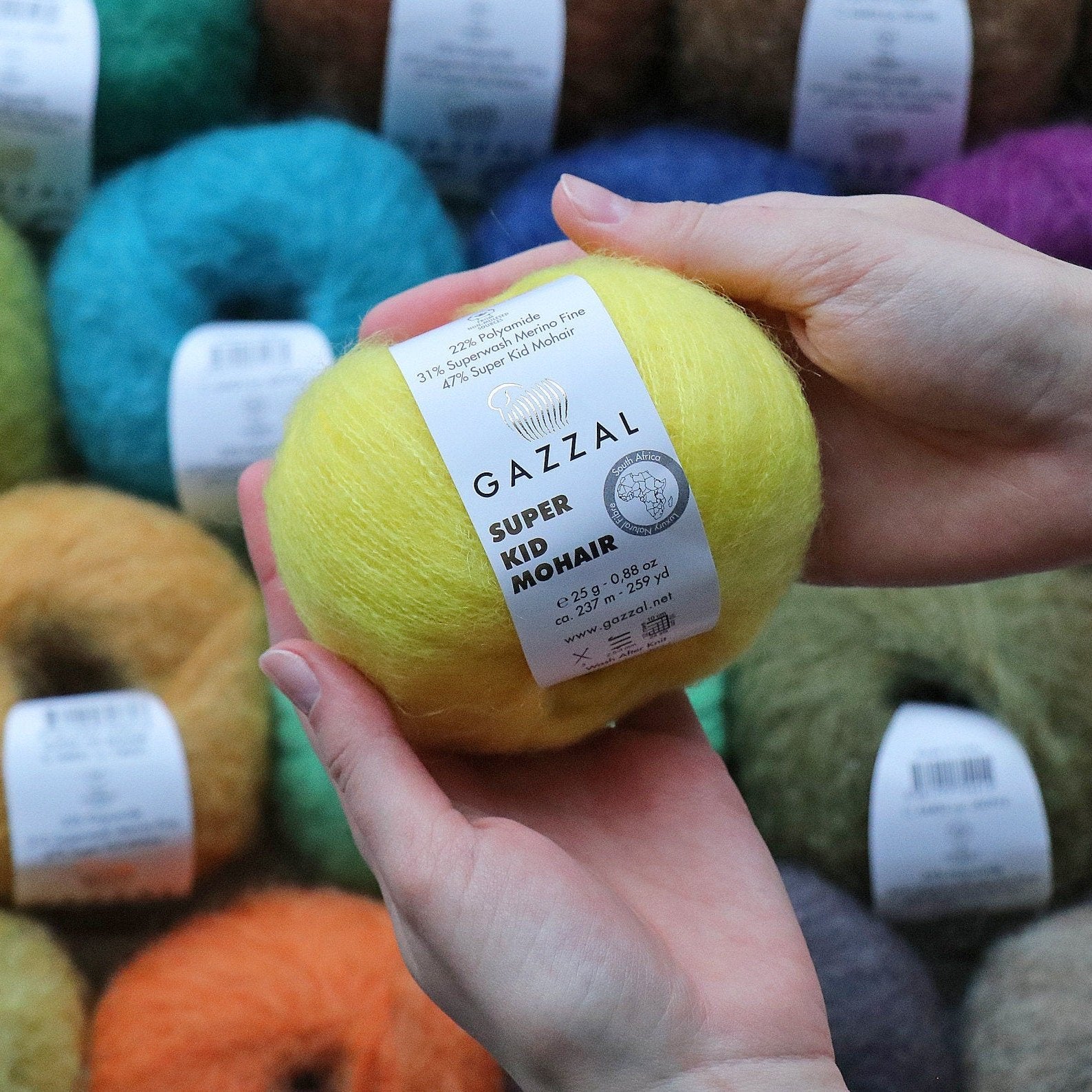 GAZZAL Super Kid Mohair, Natural Mohair Yarn, Lace Weight Yarn, Merino Wool Yarn, Yarn for Knitting, Crochet Yarn, 25 g / 237m