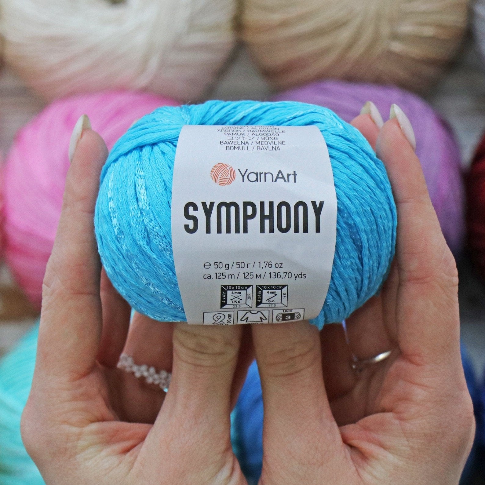 YARNART SYMPHONY 23 COLORS, Sparkly Crochet Yarn, Cotton Yarn, Knitting Yarn, Cotton Ribbon Yarn, Summer Yarn, Shawl Yarn, Soft Yarn