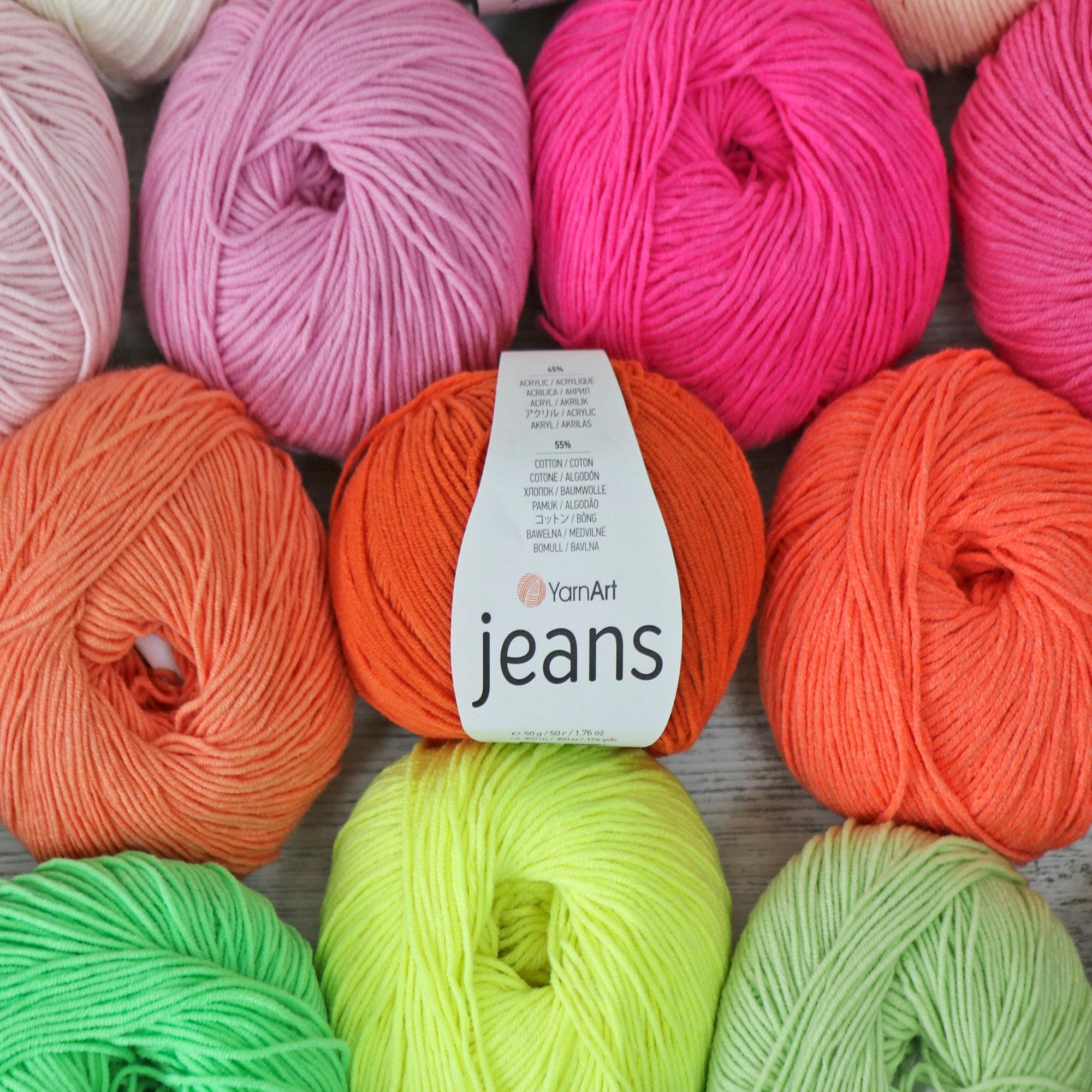 YarnArt Jeans, 62 colors, 1.75 oz / 174 yds
