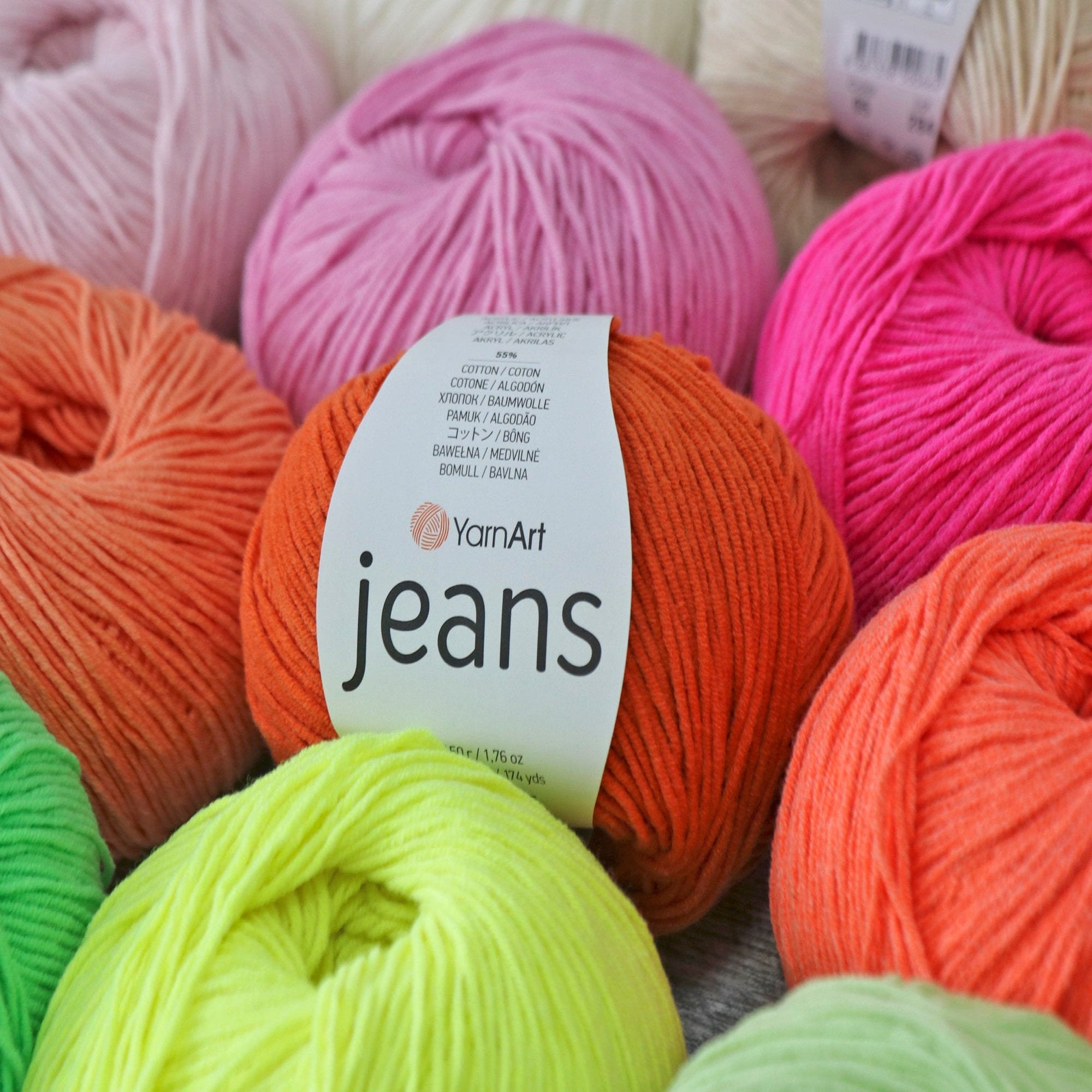YarnArt Jeans, 62 colors, 1.75 oz / 174 yds