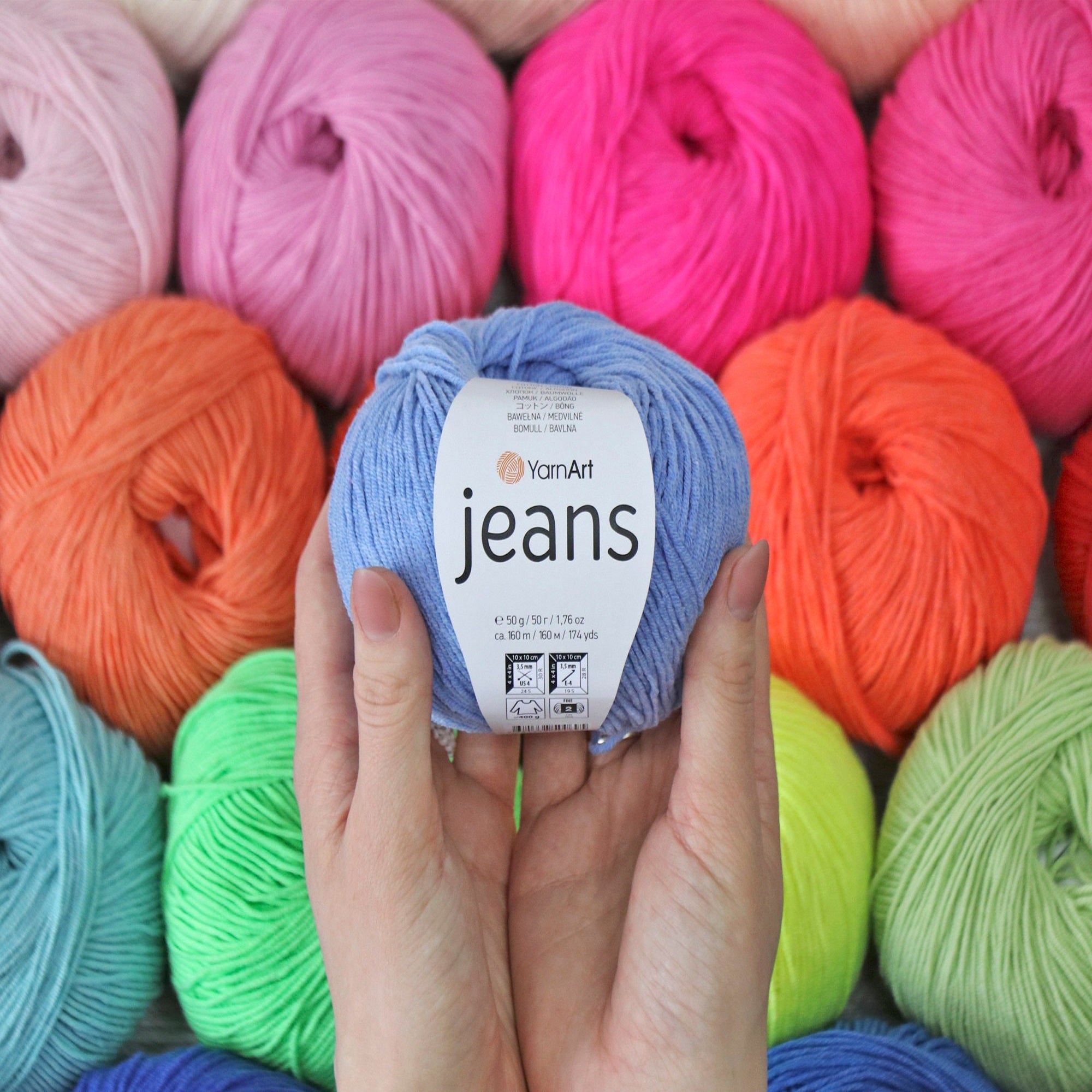 YarnArt Jeans, 62 colors, 1.75 oz / 174 yds