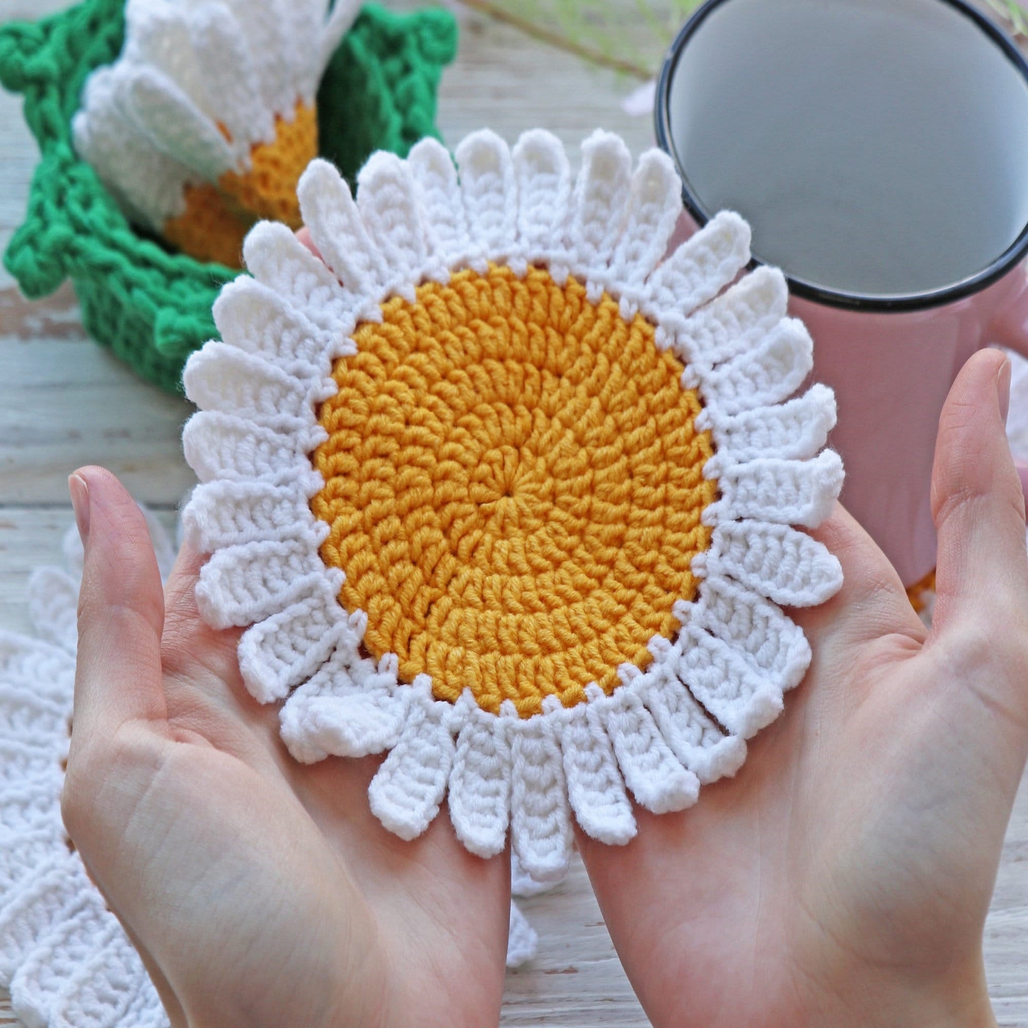 FLOWER POT COASTERS Crochet Pattern (skill level beginner)