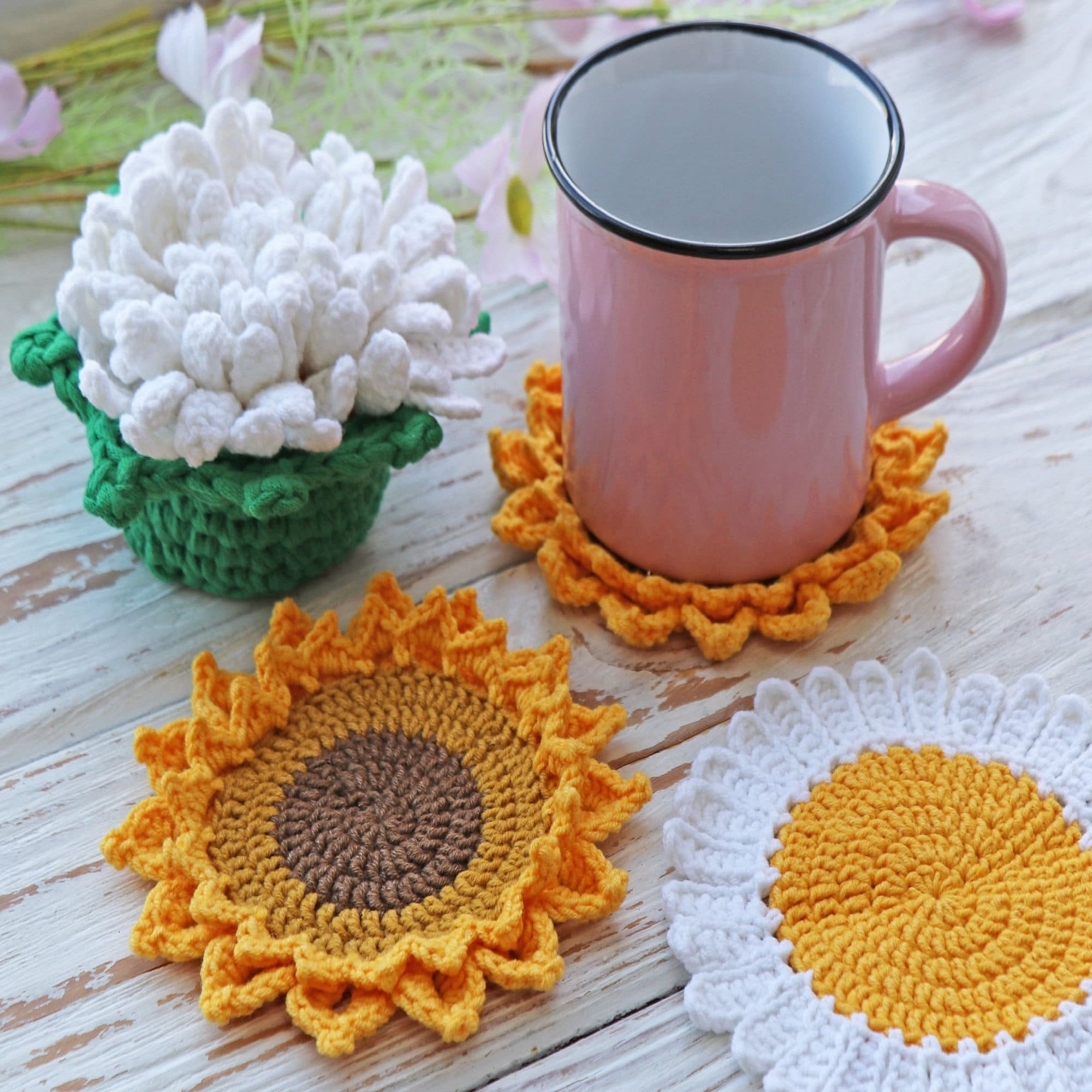 FLOWER POT COASTERS Crochet Pattern (skill level beginner)