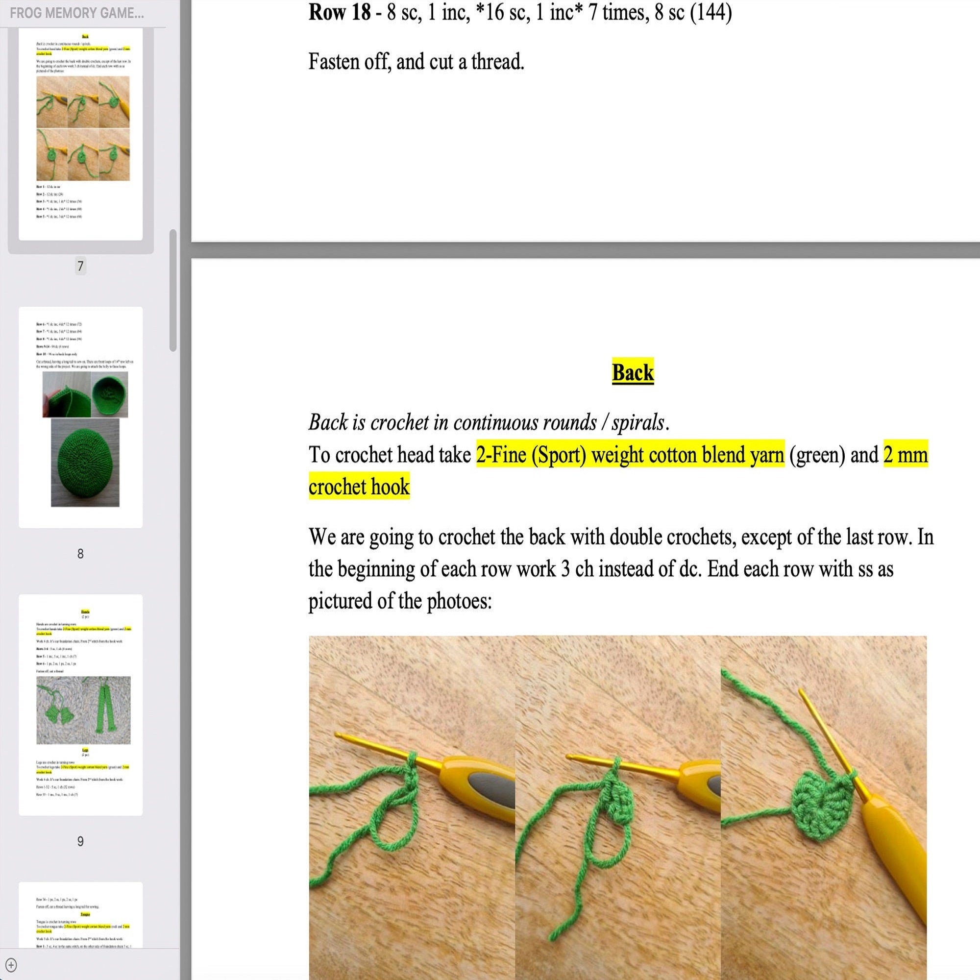 FROG MEMORY GAME Crochet Pattern (skill level intermediate)