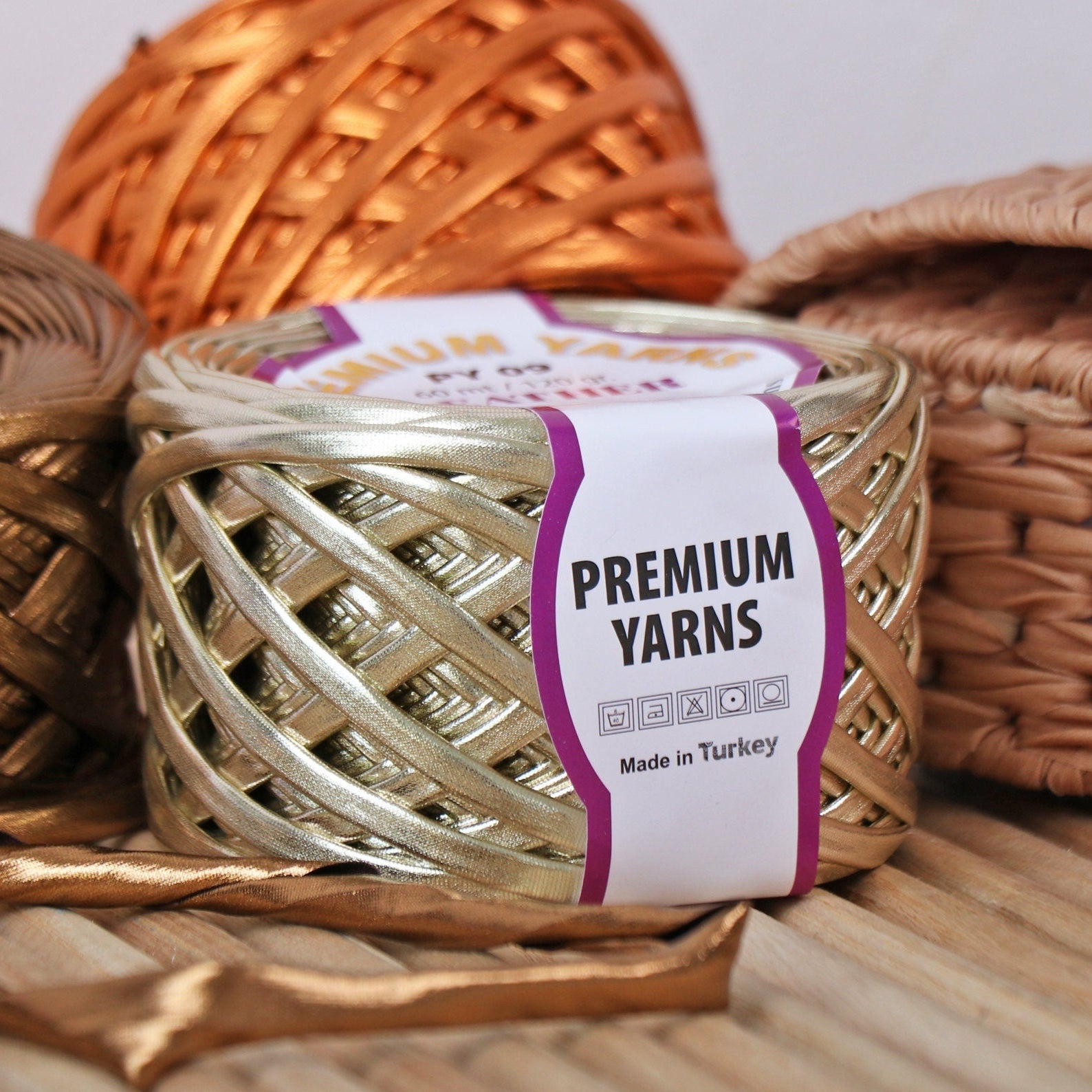 PREMIUM YARNS LEATHER, Leather T-shirt Yarn, Crochet Leather Look Yarn, Metallic T-shirt Yarn, Yarn For Crochet Bags and Purses Leather Yarn