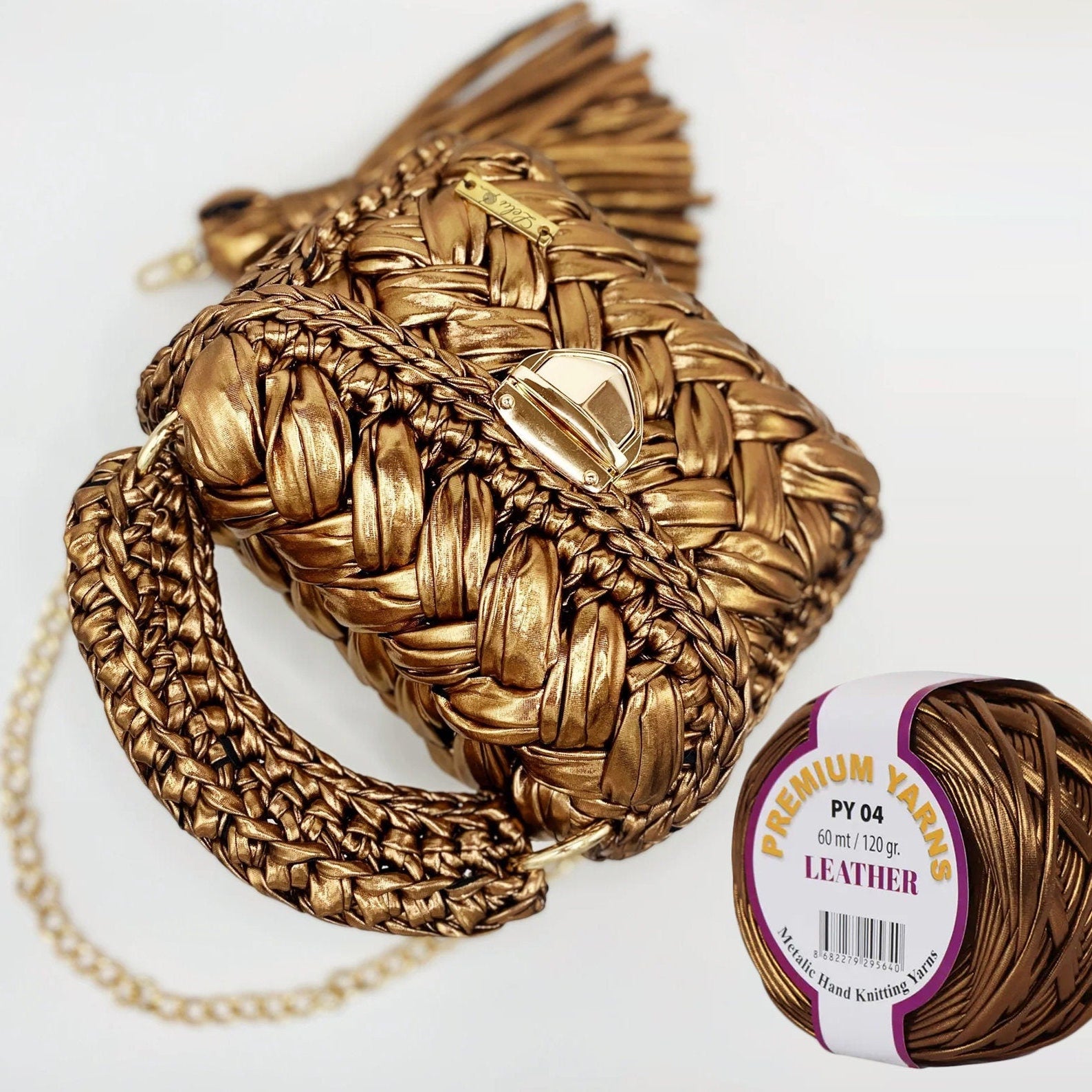 PREMIUM YARNS LEATHER, Leather T-shirt Yarn, Crochet Leather Look Yarn, Metallic T-shirt Yarn, Yarn For Crochet Bags and Purses Leather Yarn