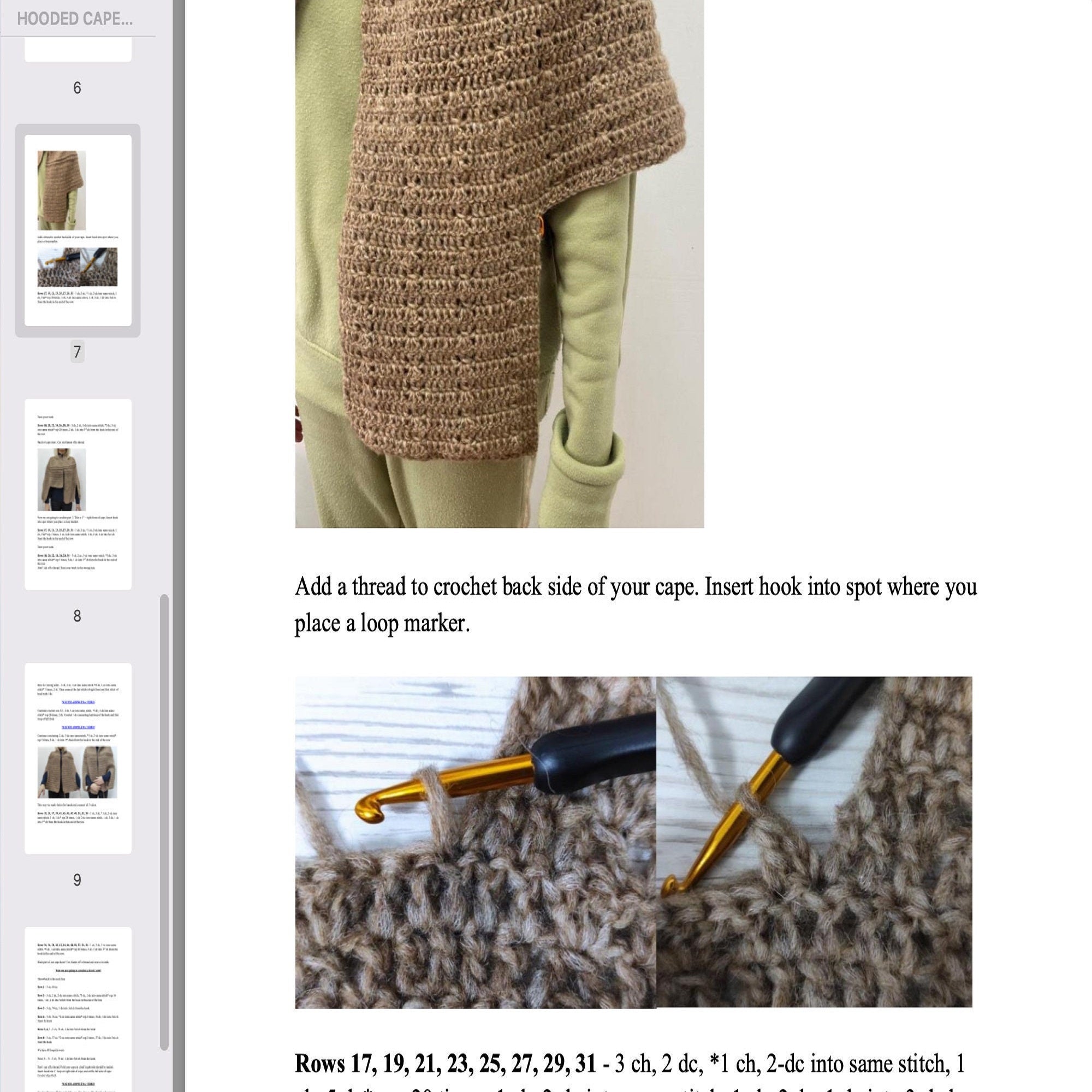 LONG HOODED CAPE Crochet Pattern (skill level intermediate)