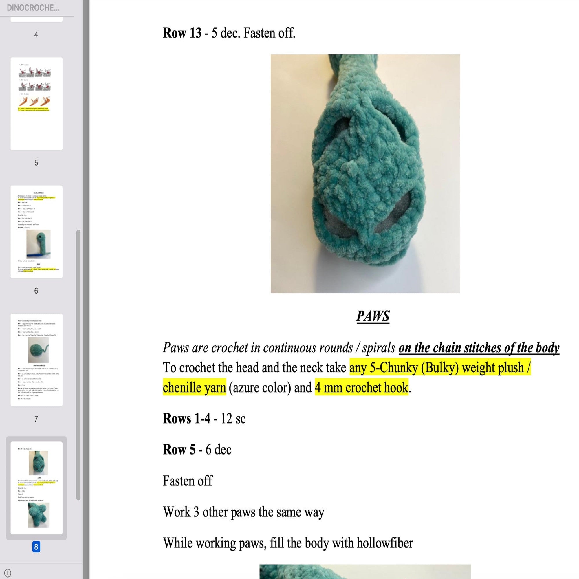 DINO Crochet Pattern (skill level beginner)