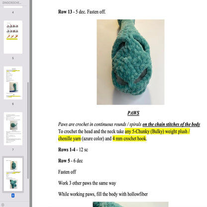 Crochet pattern Dinosaur, US standard terms, Skill level beginner