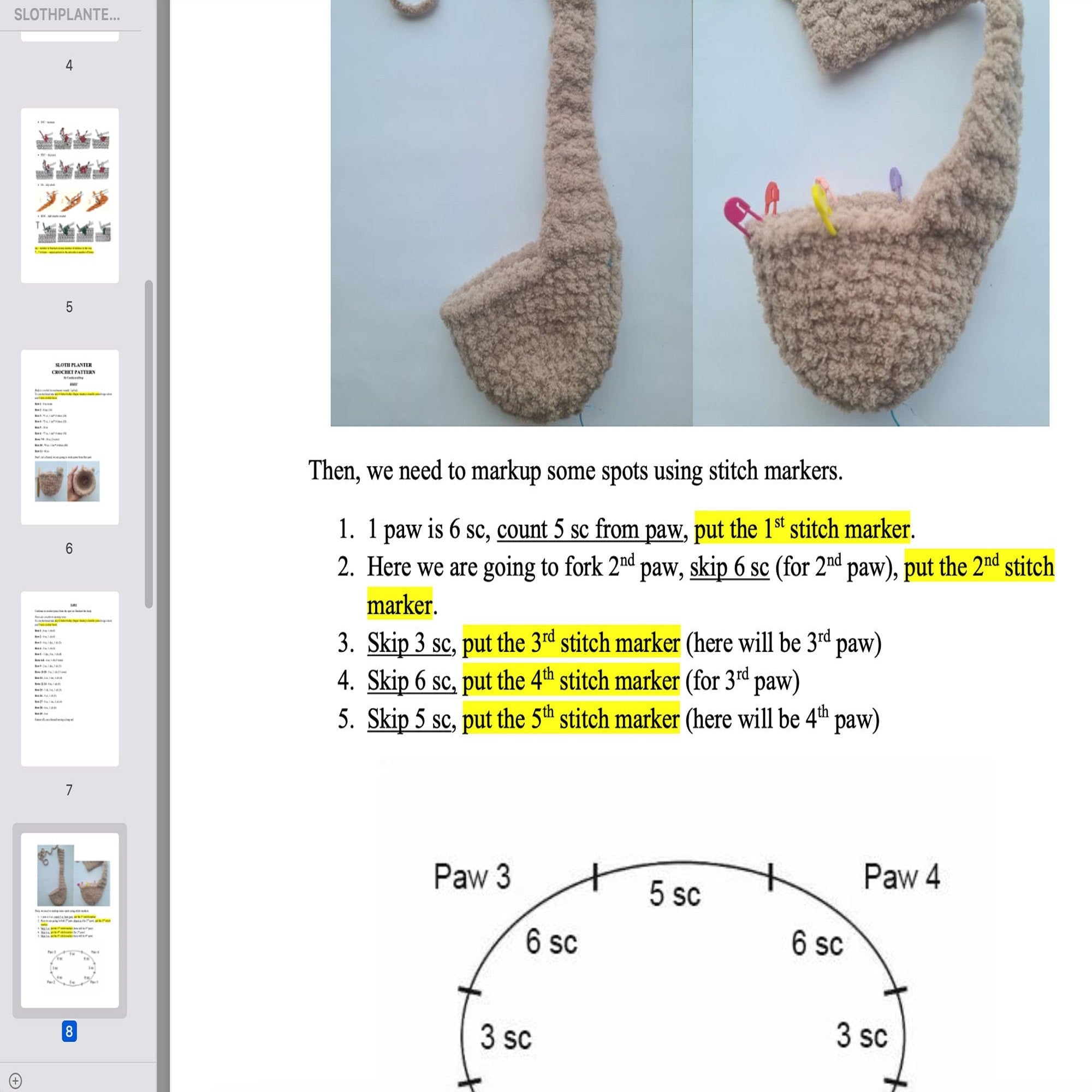 SLOTH PLANTER Crochet Pattern (skill level beginner)