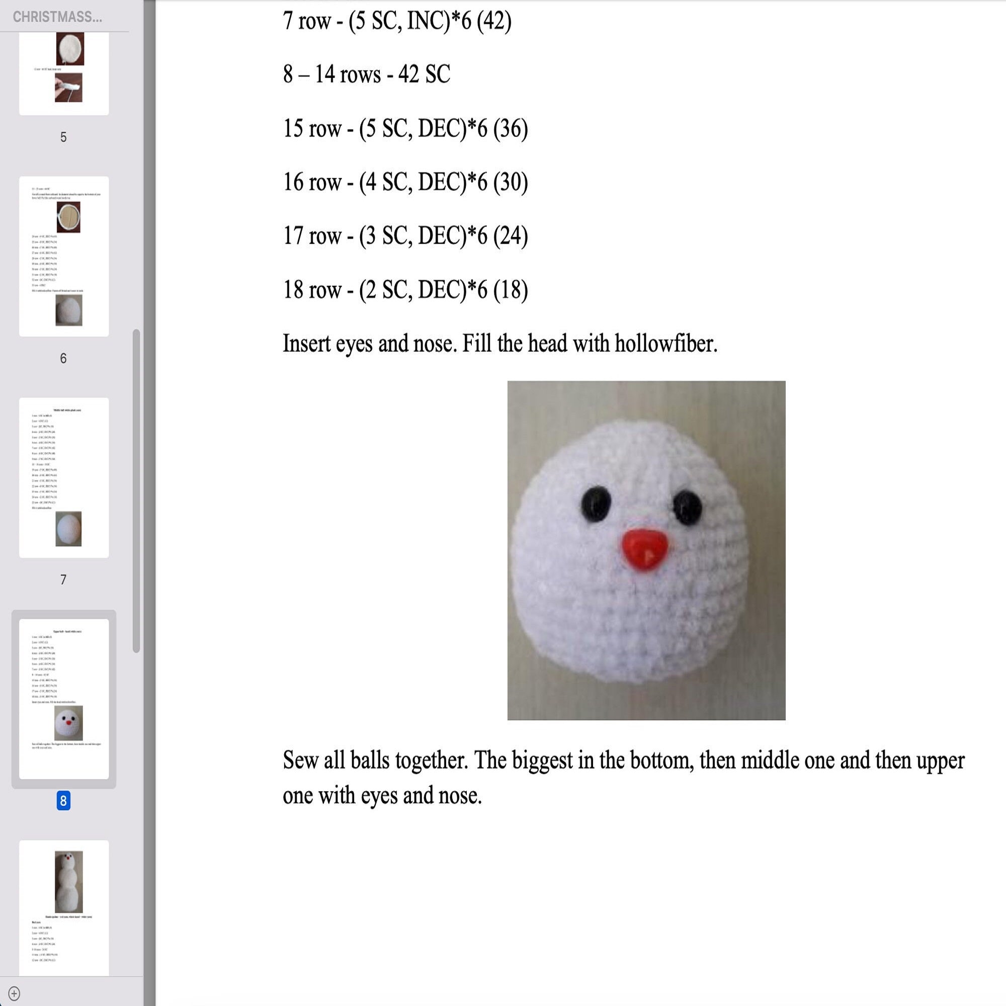 SNOWMAN Crochet Pattern (skill level beginner)