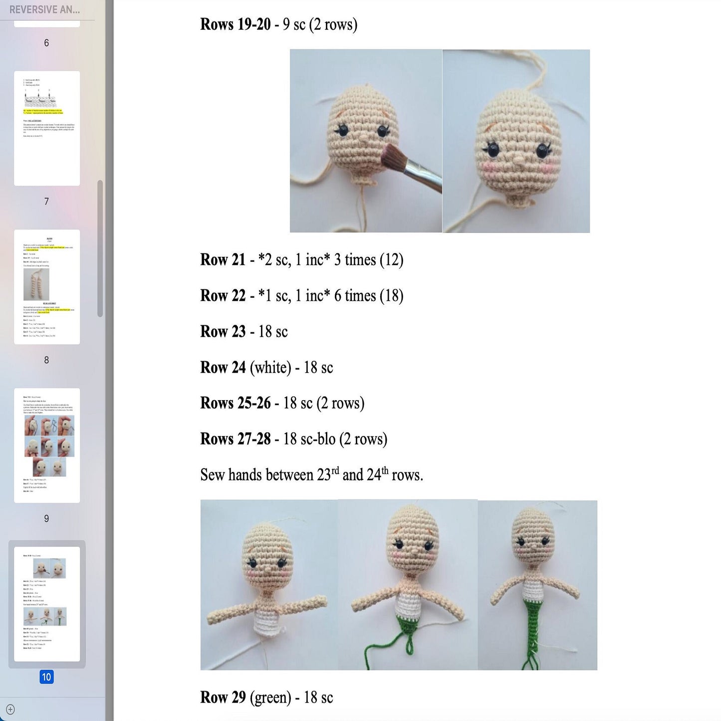 Crochet pattern reversible angel bell-doll, US standard terms, Skill level beginner