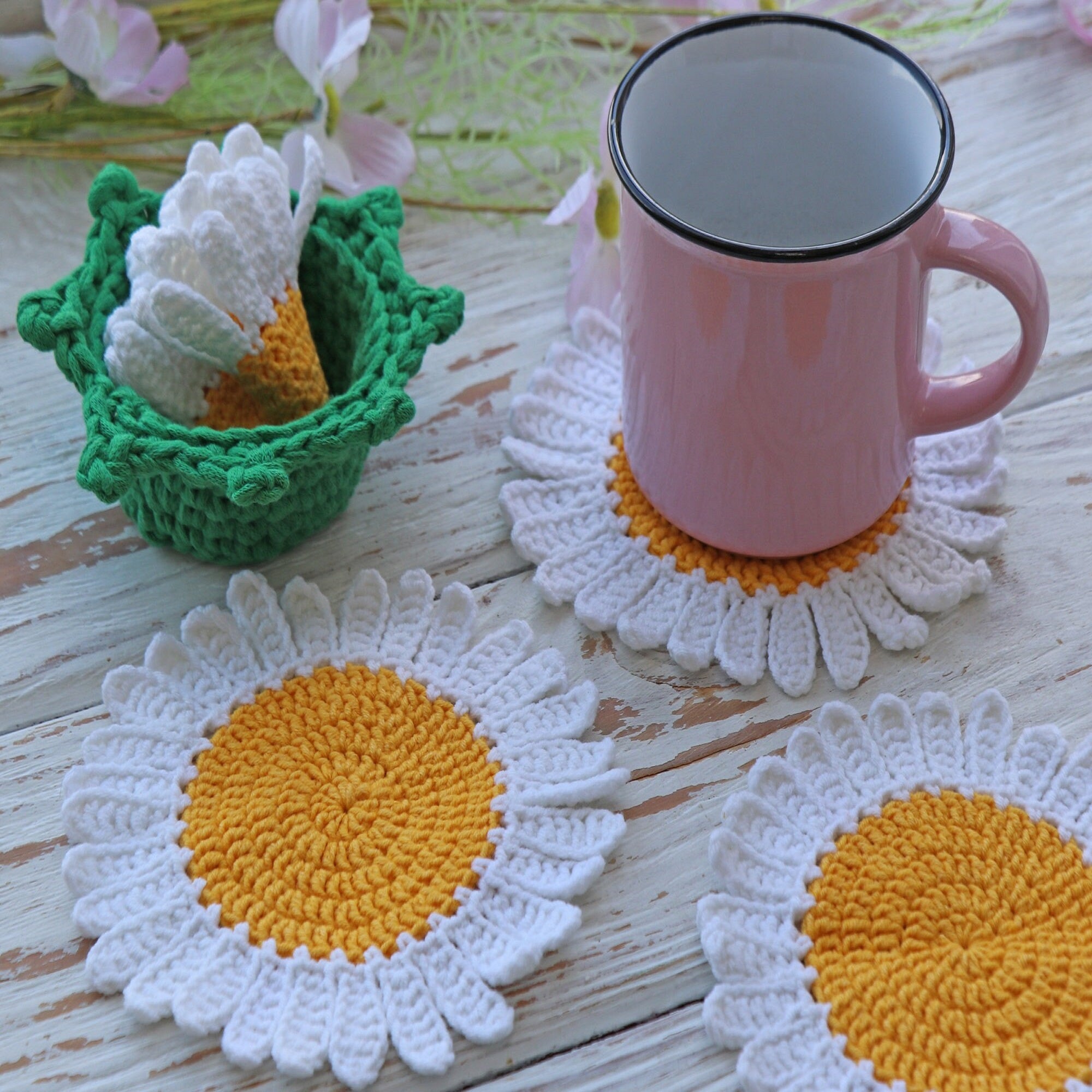 FLOWER POT COASTERS Crochet Pattern (skill level beginner)