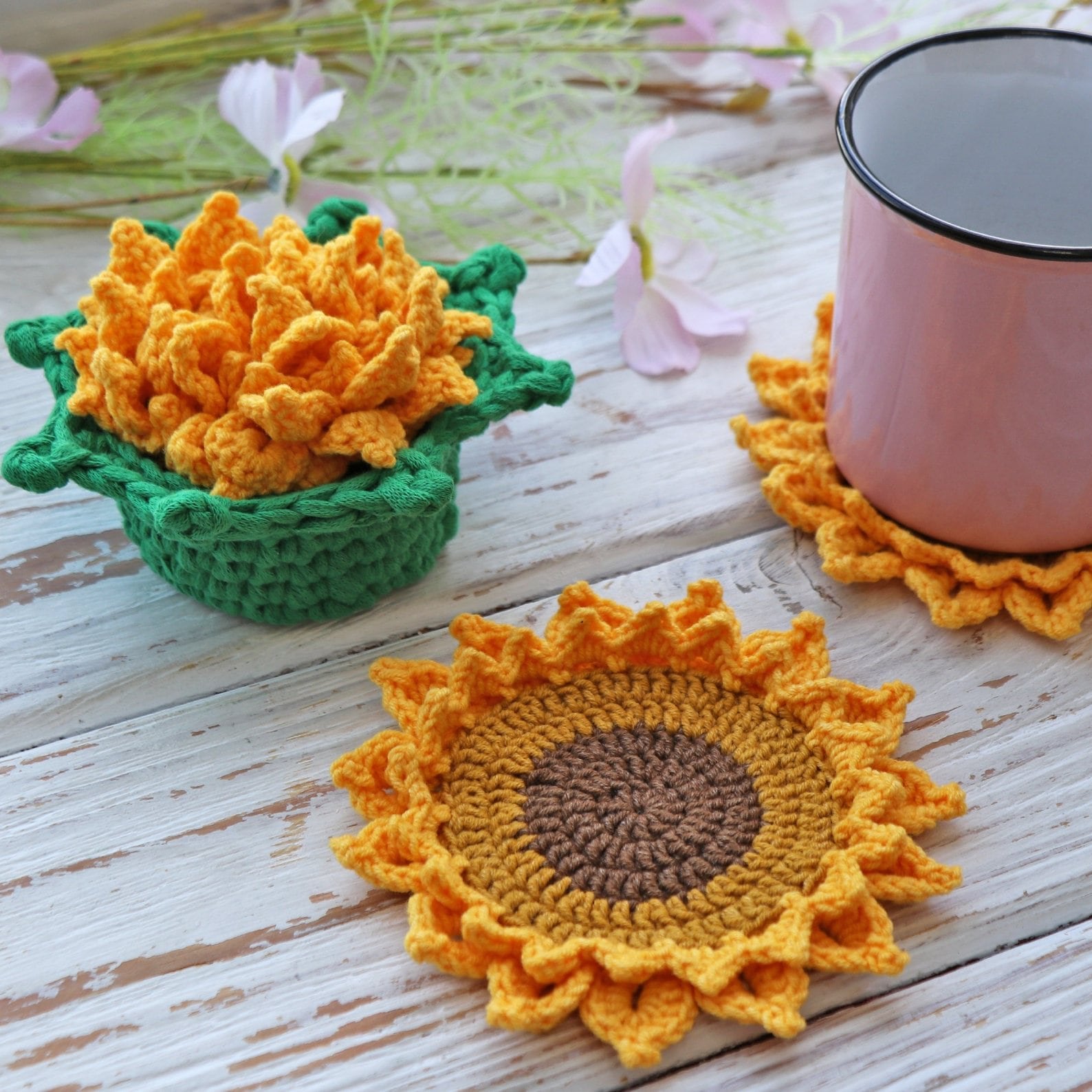 plant pot coasters crochet pattern FLOWER POT COASTERS Crochet Pattern (skill level beginner)