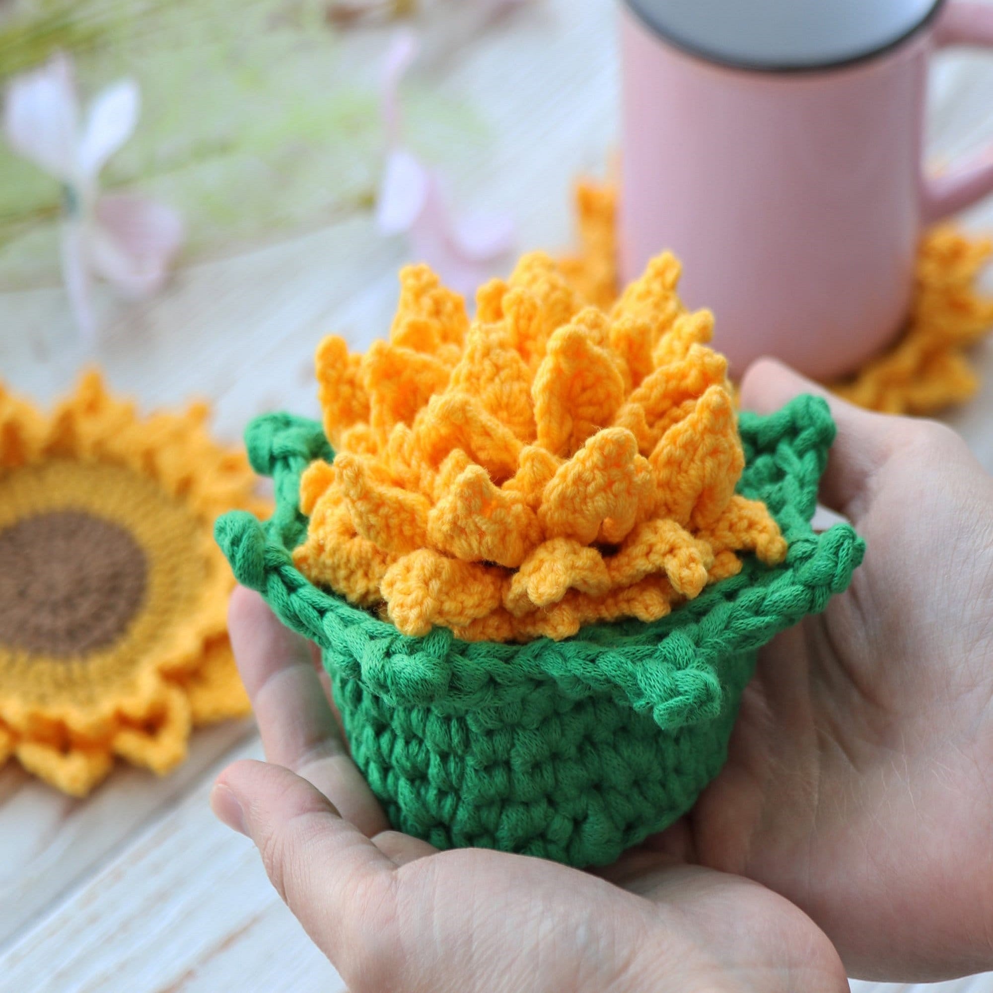 FLOWER POT COASTERS Crochet Pattern (skill level beginner)