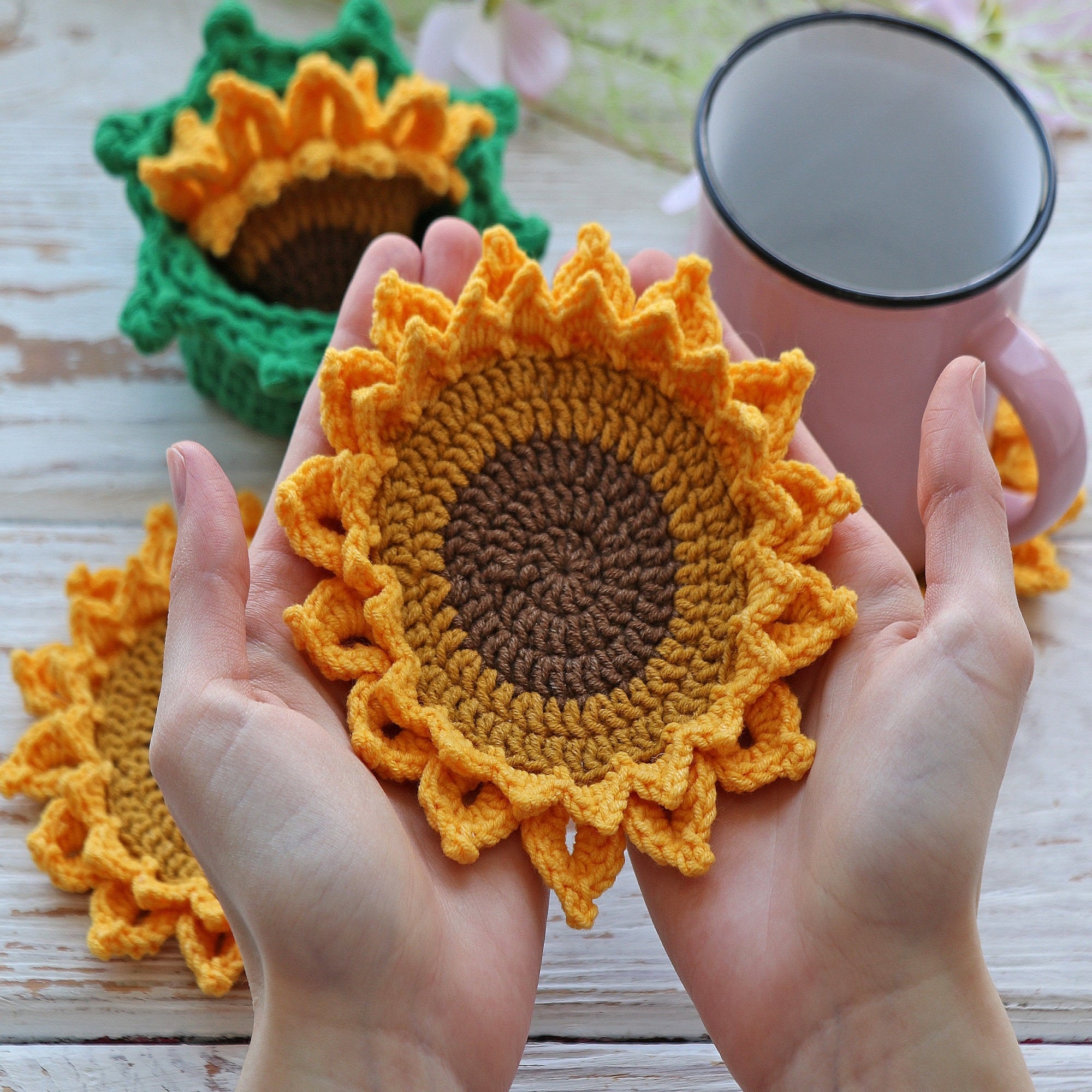 FLOWER POT COASTERS Crochet Pattern (skill level beginner)