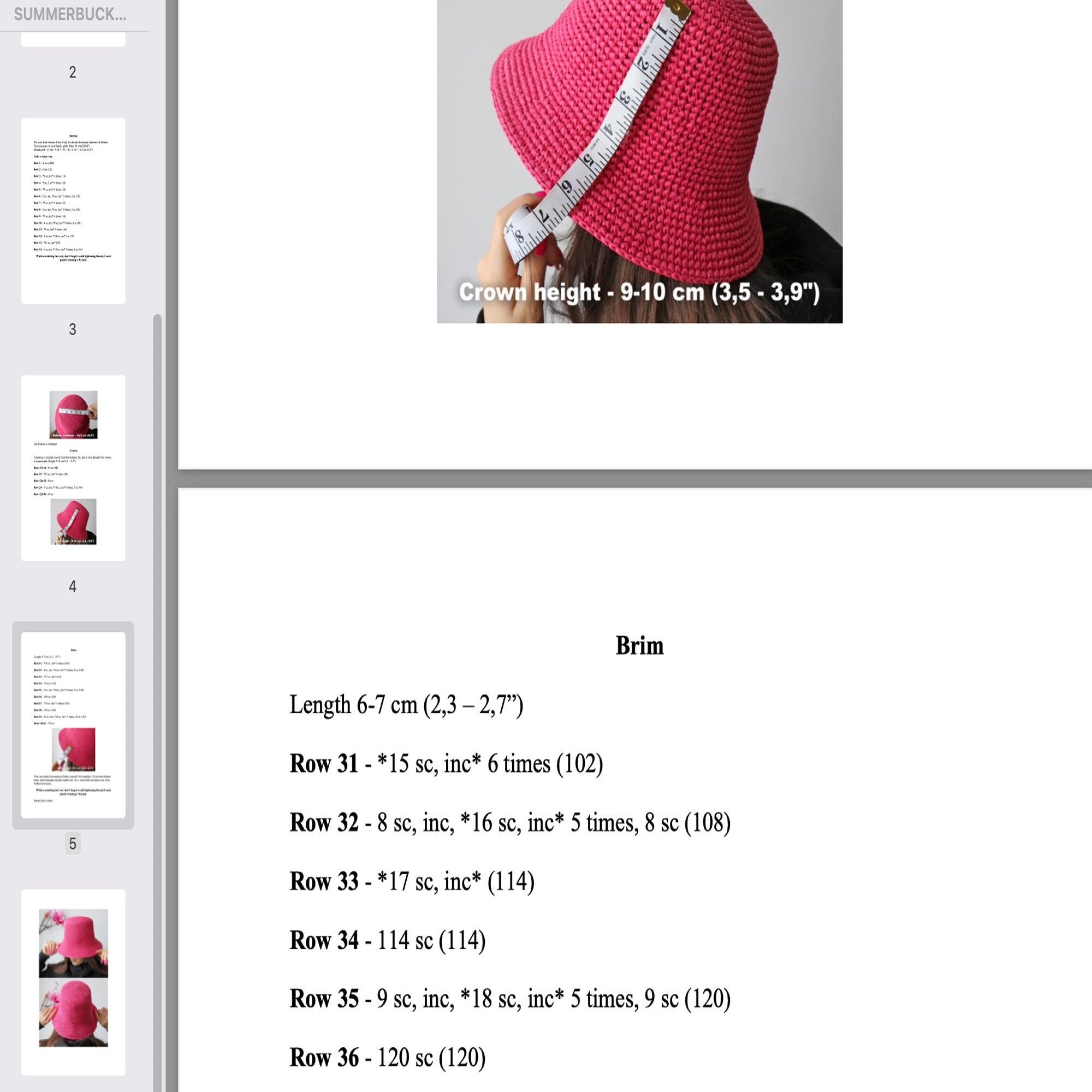 BUCKET HAT Crochet Pattern (skill level beginner)