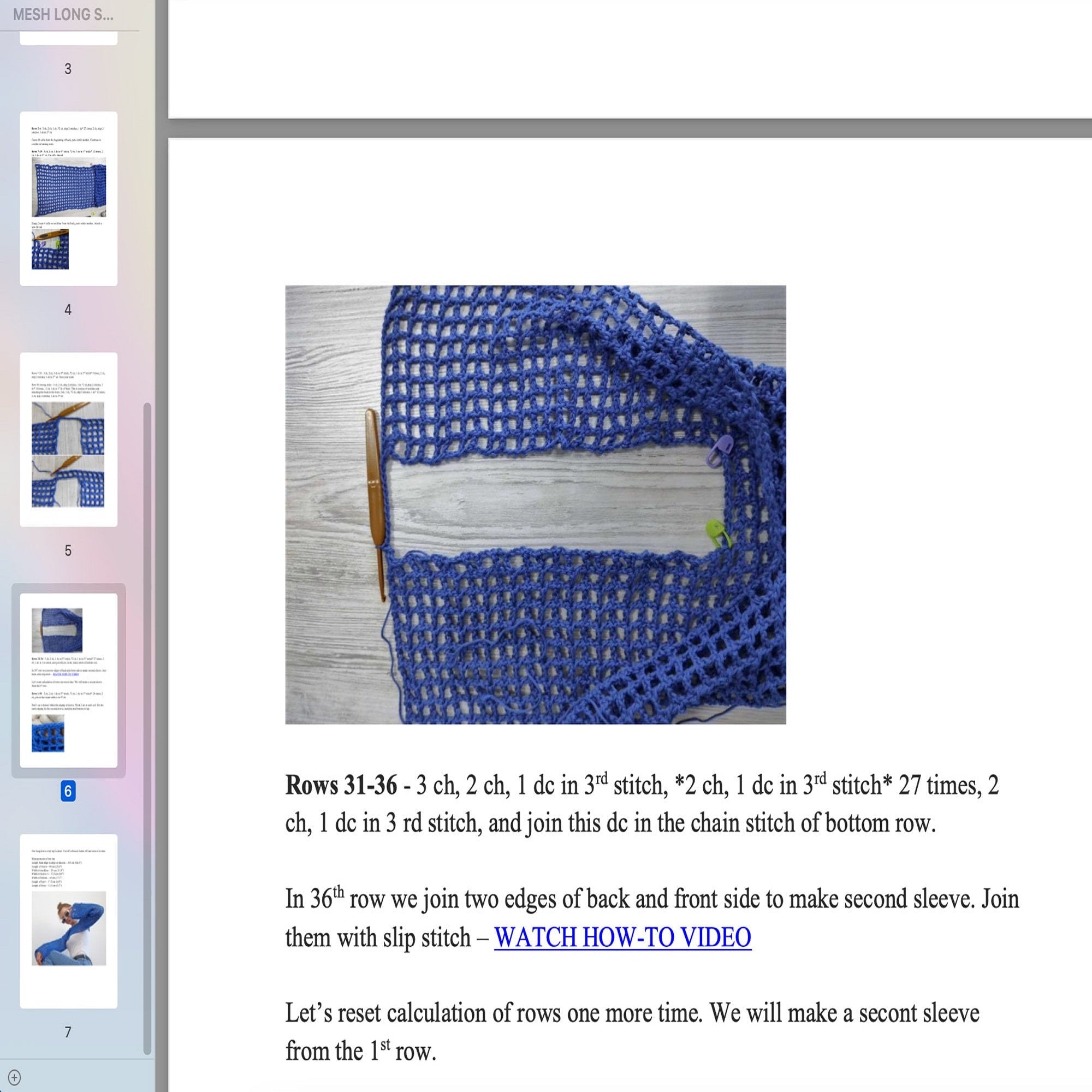 LONG SLEEVE TOP Crochet Pattern (skill level beginner)