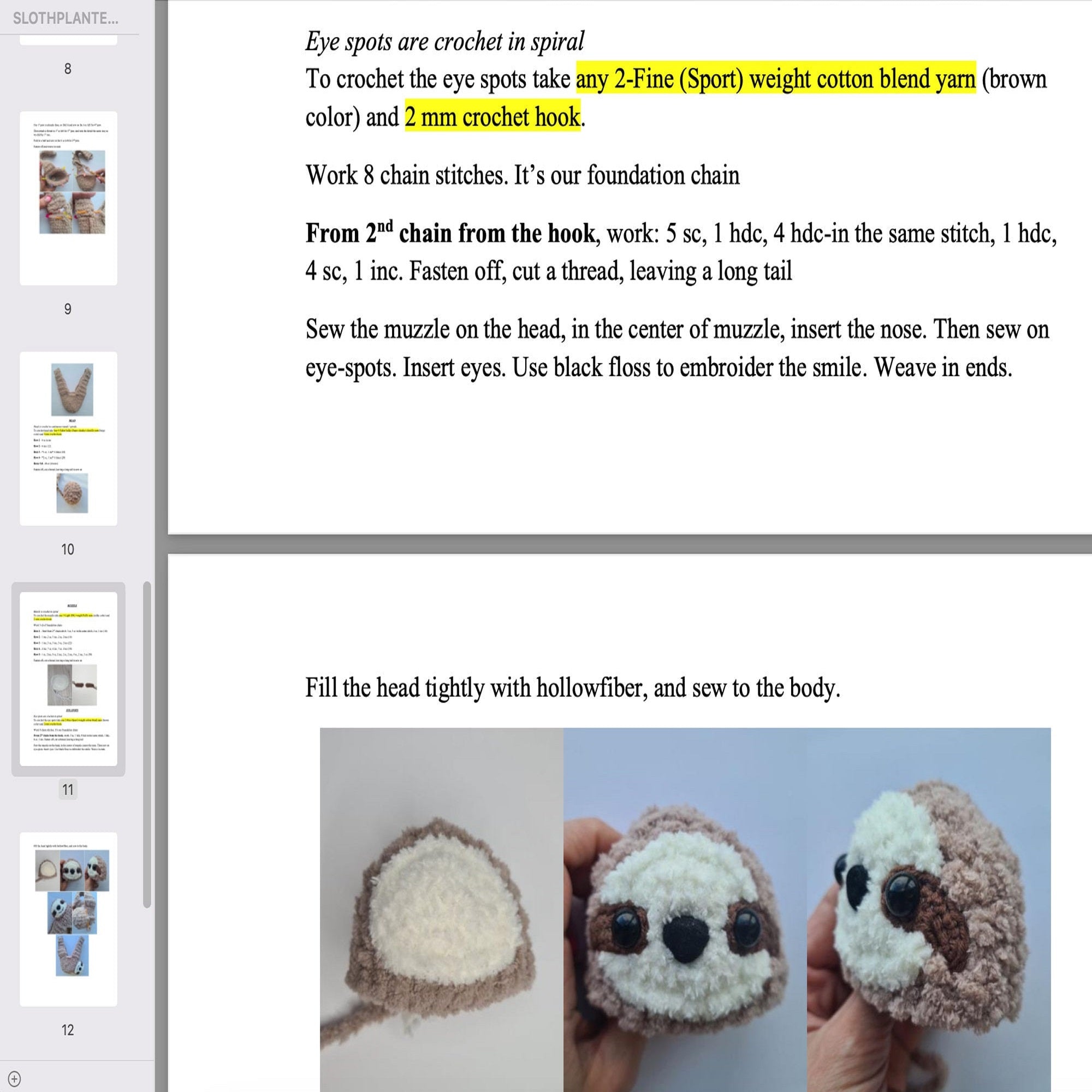 SLOTH PLANTER Crochet Pattern (skill level beginner)