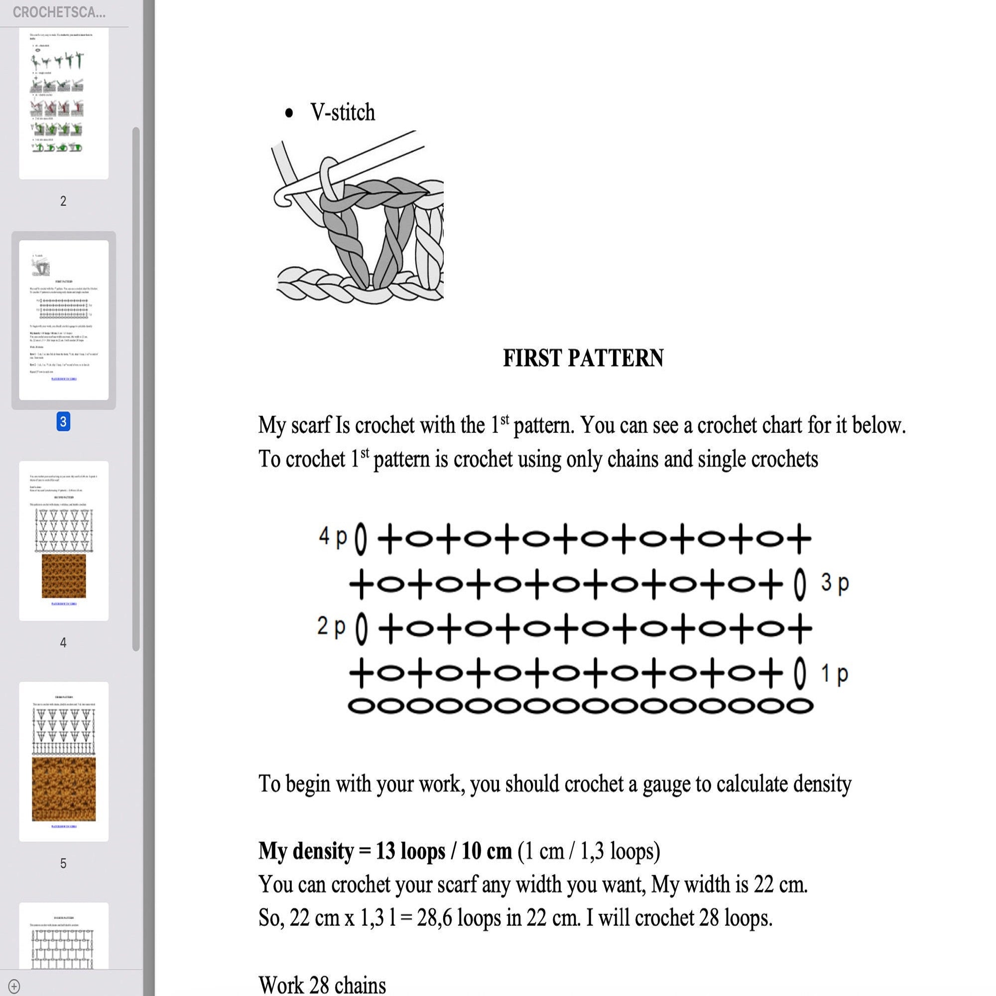 WINTER SCARF 5 CHARTS Crochet Pattern (skill level beginner)