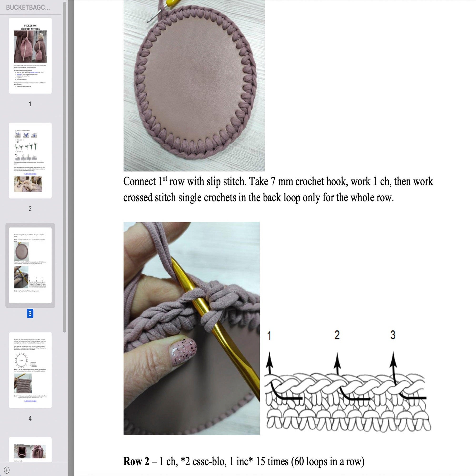 BUCKET BAG Crochet Pattern (skill level beginer)