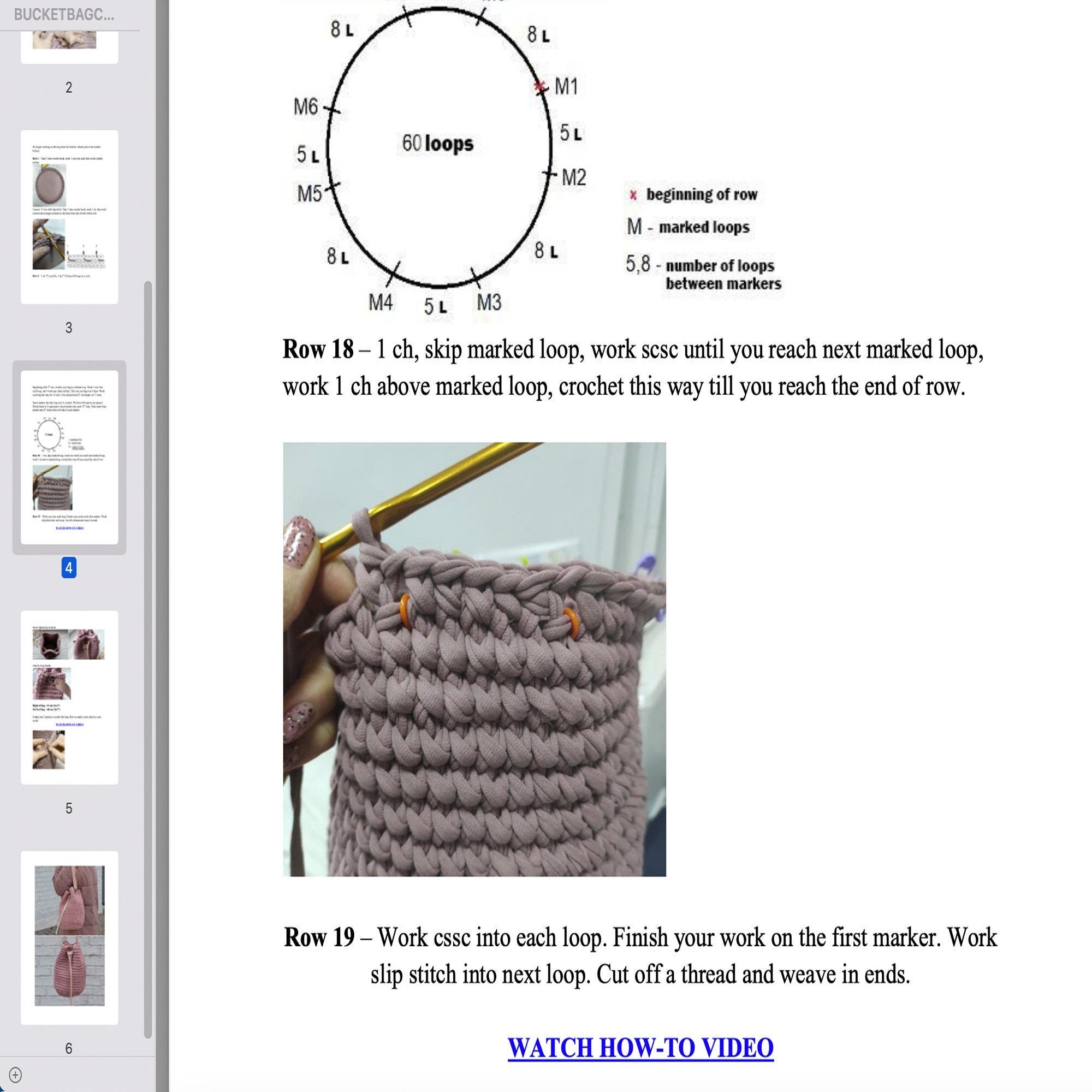 BUCKET BAG Crochet Pattern (skill level beginer)