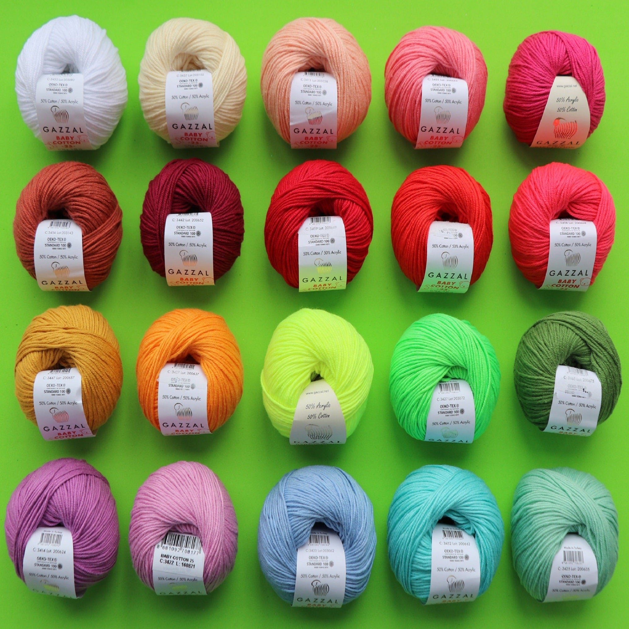 Gazzal Baby Cotton 25, 24 colors, 0.88 oz / 90 yards