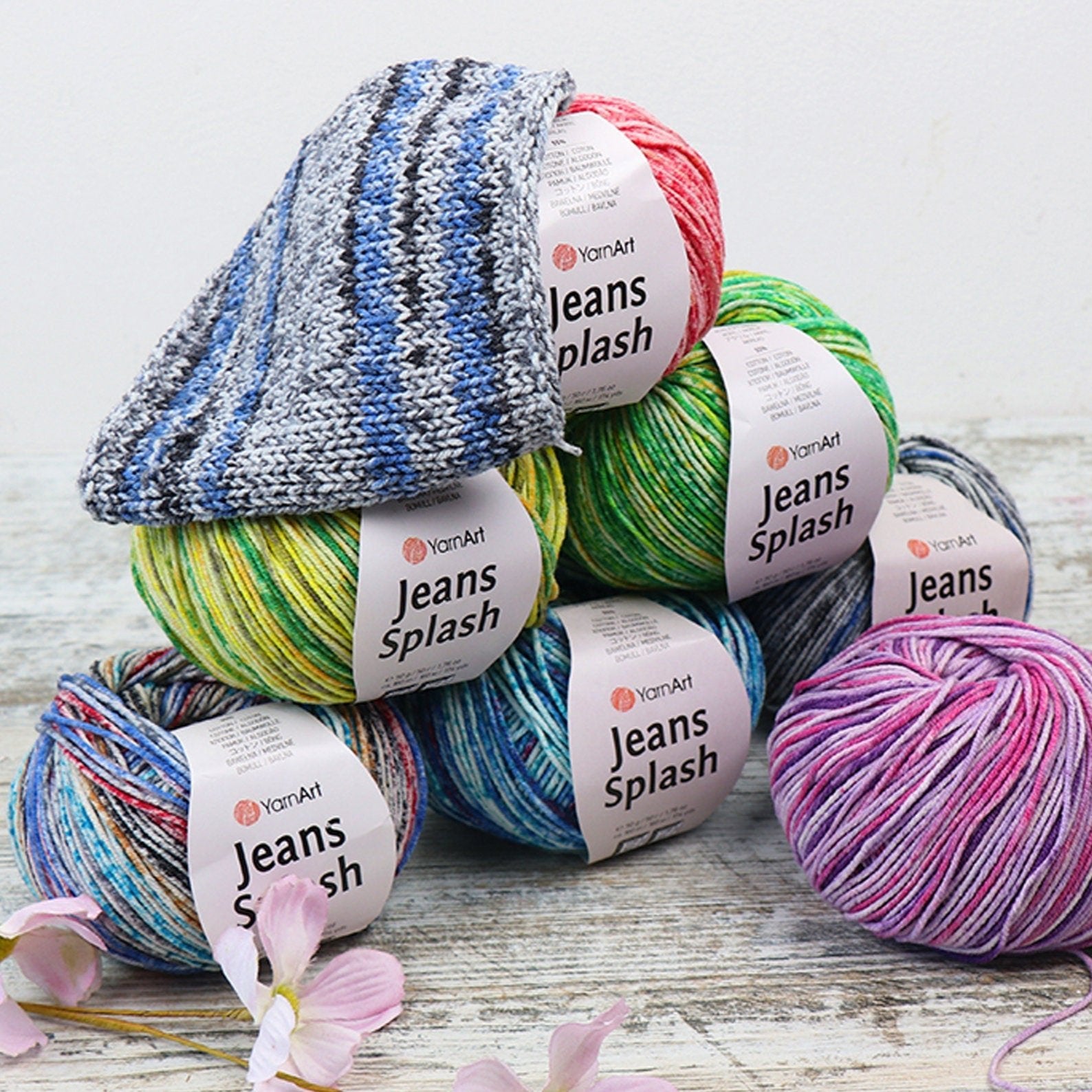 YARNART JEANS SPLASH, Cotton Blend Yarn, Multicolor Knitting Yarn, Baby Yarn, Amigurumi Yarn, Blanket Yarn, Cardigan Yarn, 55% Cotton Yarn