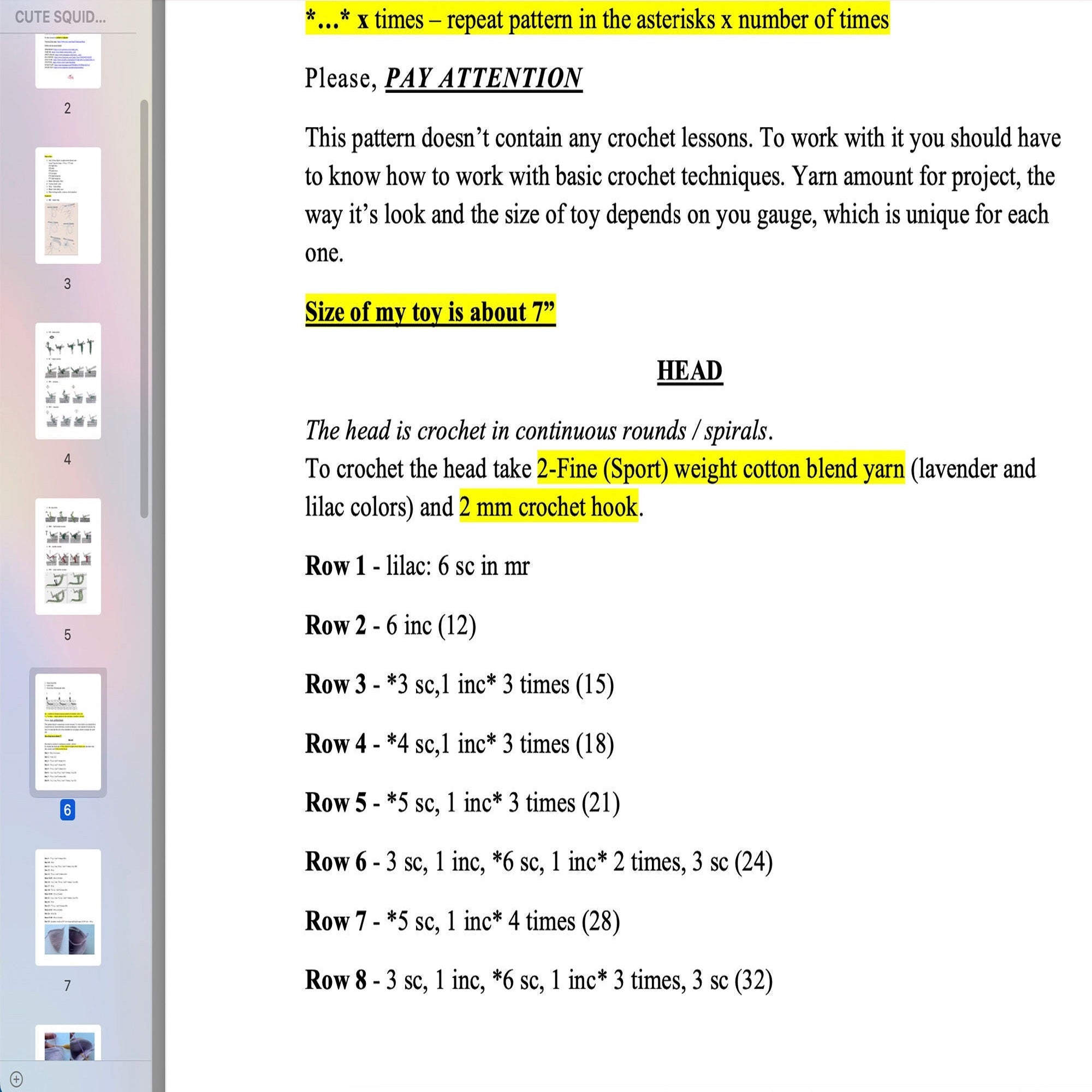 SQUID Crochet Pattern (skill level intermediate)