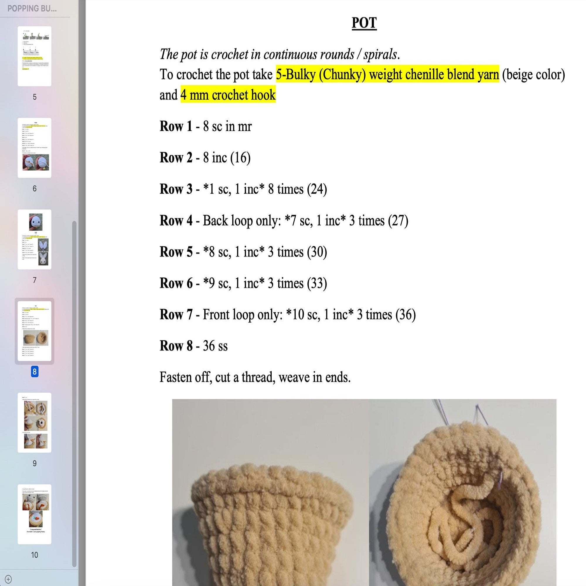 BUNNY POP Crochet Pattern (skill level beginner)