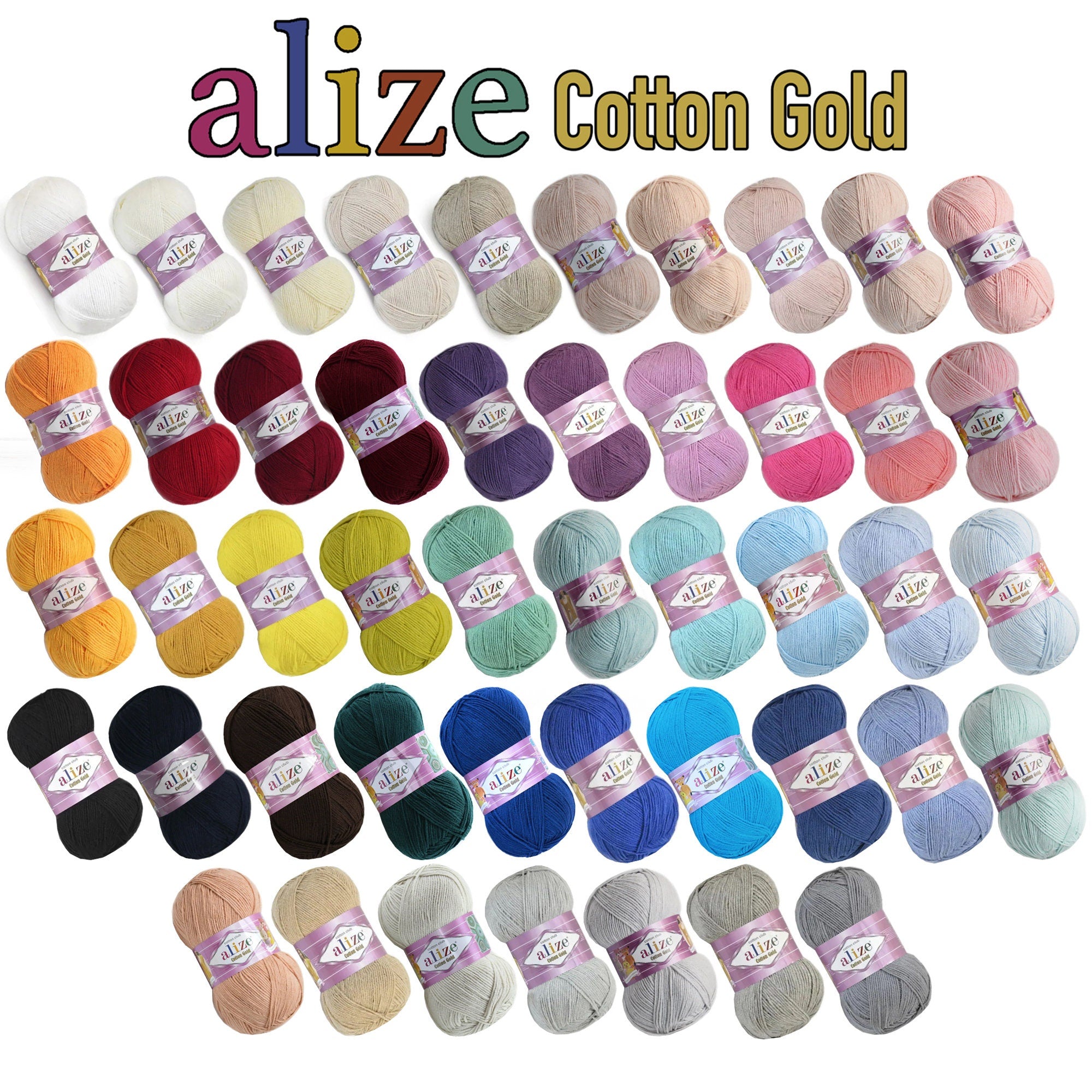 ALIZE COTTON GOLD Yarn, 57 Colors, Amigurumi Cotton Yarn, Cotton Acrylic Blend, Crochet Yarn, Knitting yarn, Sport Yarn, Summer Yarn