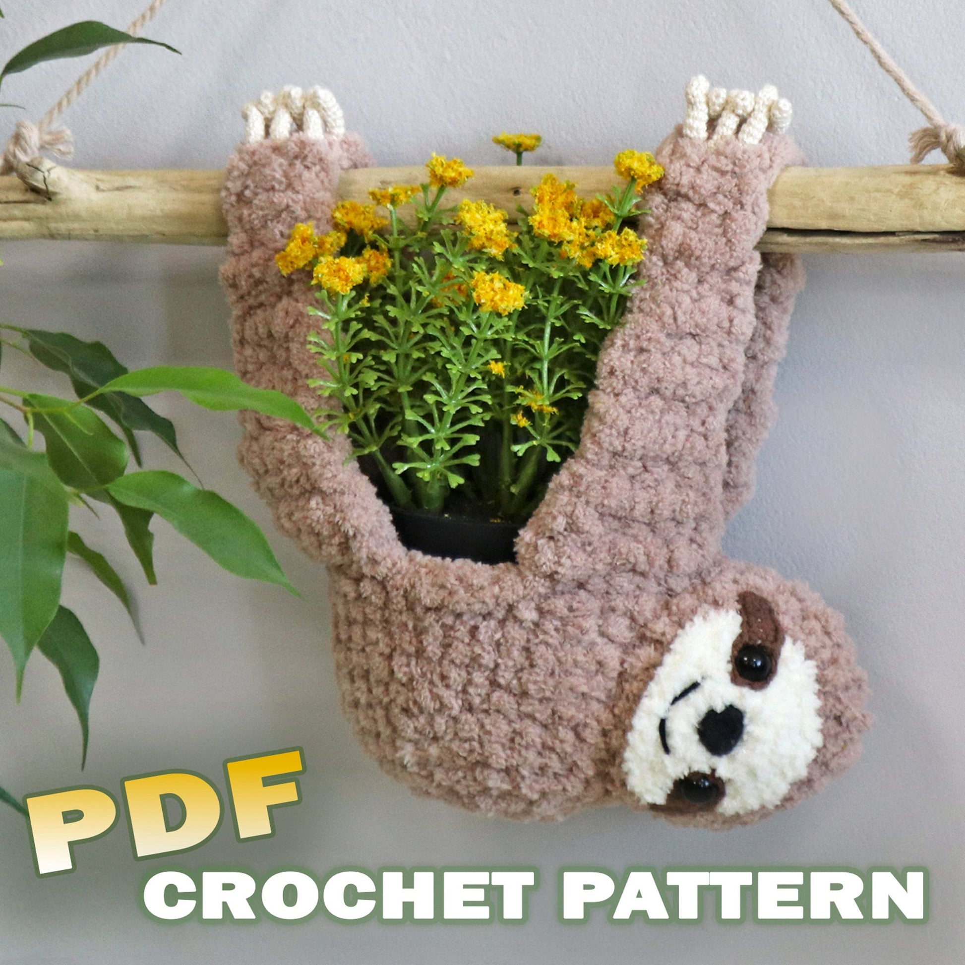 sloth planter hanger SLOTH PLANTER Crochet Pattern (skill level beginner) – Candy-Yarn
