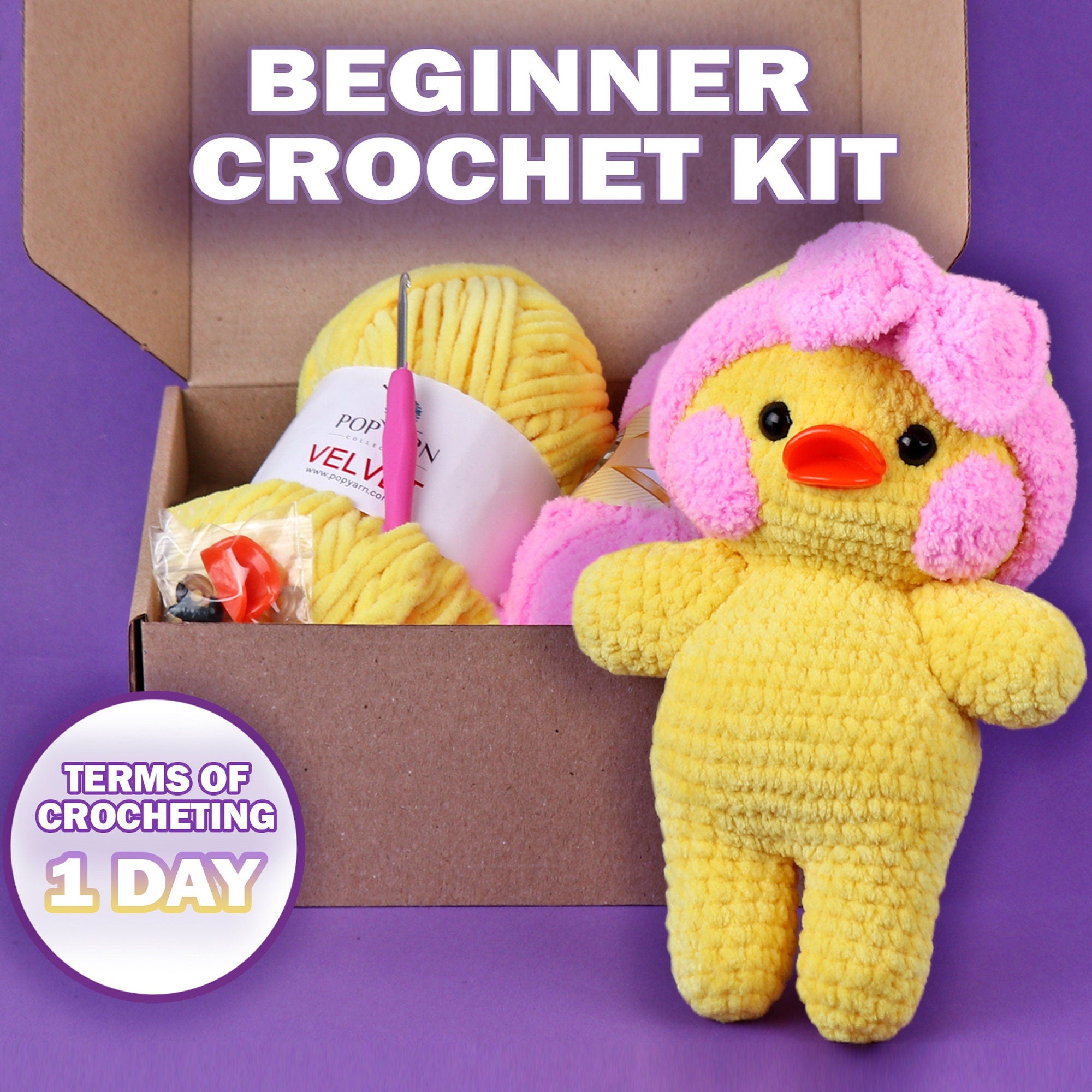 BEGINNER Amigurumi DUCK Crochet Kit, Easy Starter Crochet Kit, Amigurumi Kit, Plush Duck, Toy Duck, Learn How To Crochet Kit, Amigurumi Duck