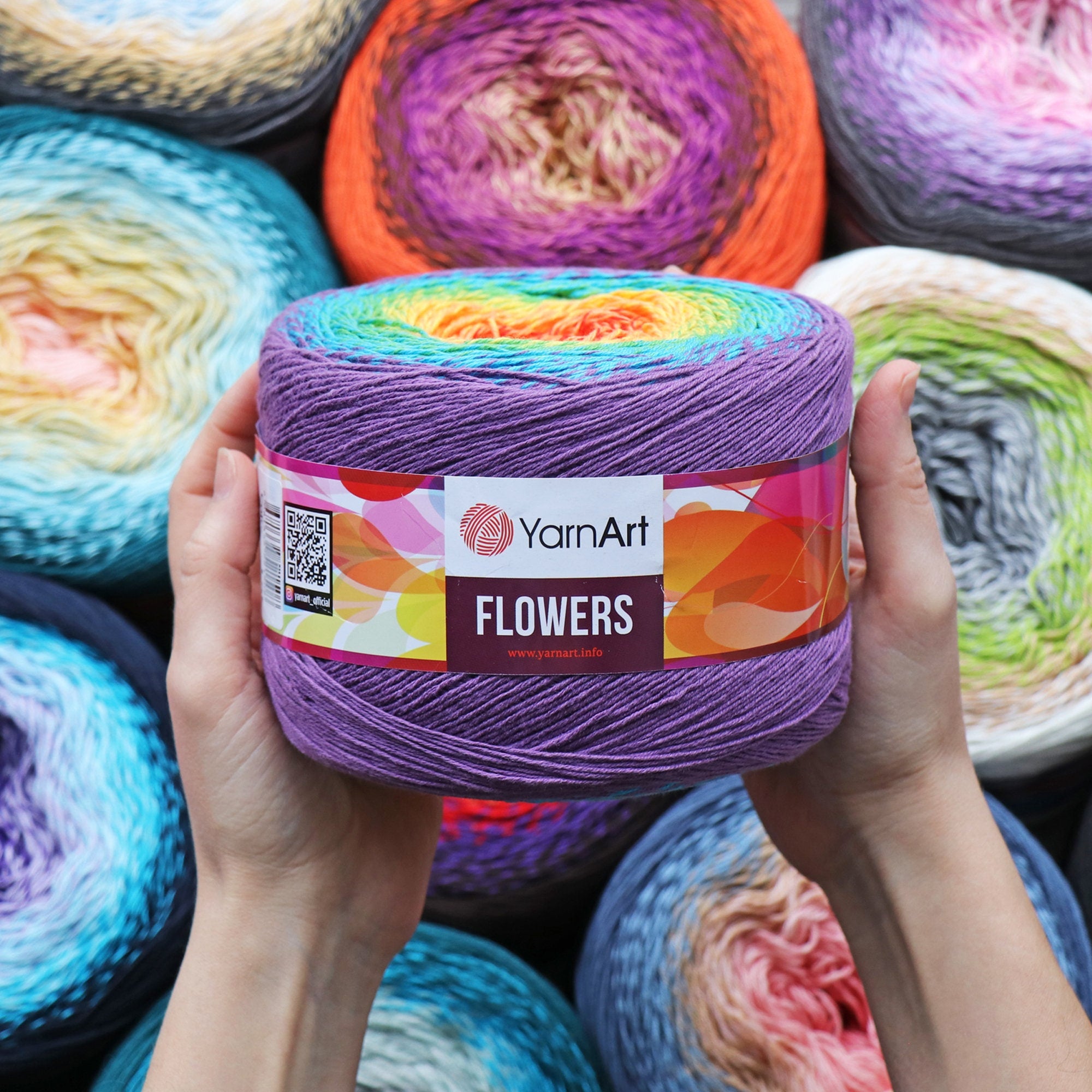 YARNART FLOWERS, 49 COLORS, Multicolor Knitting Yarn, Shawl Yarn, Crochet Yarn, Cake Yarn, Summer Yarn, Gradient Yarn 8.80 Oz, 1093.60 Yds