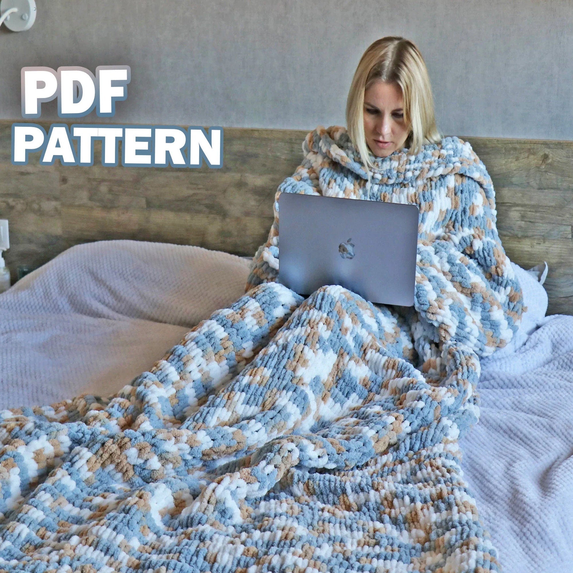 KNIT BLANKET pattern. PFD finger knitting pattern. Chunky knit blanket. Hand knit blanket. Blanket with sleeves. Gift for her. Arm knittting
