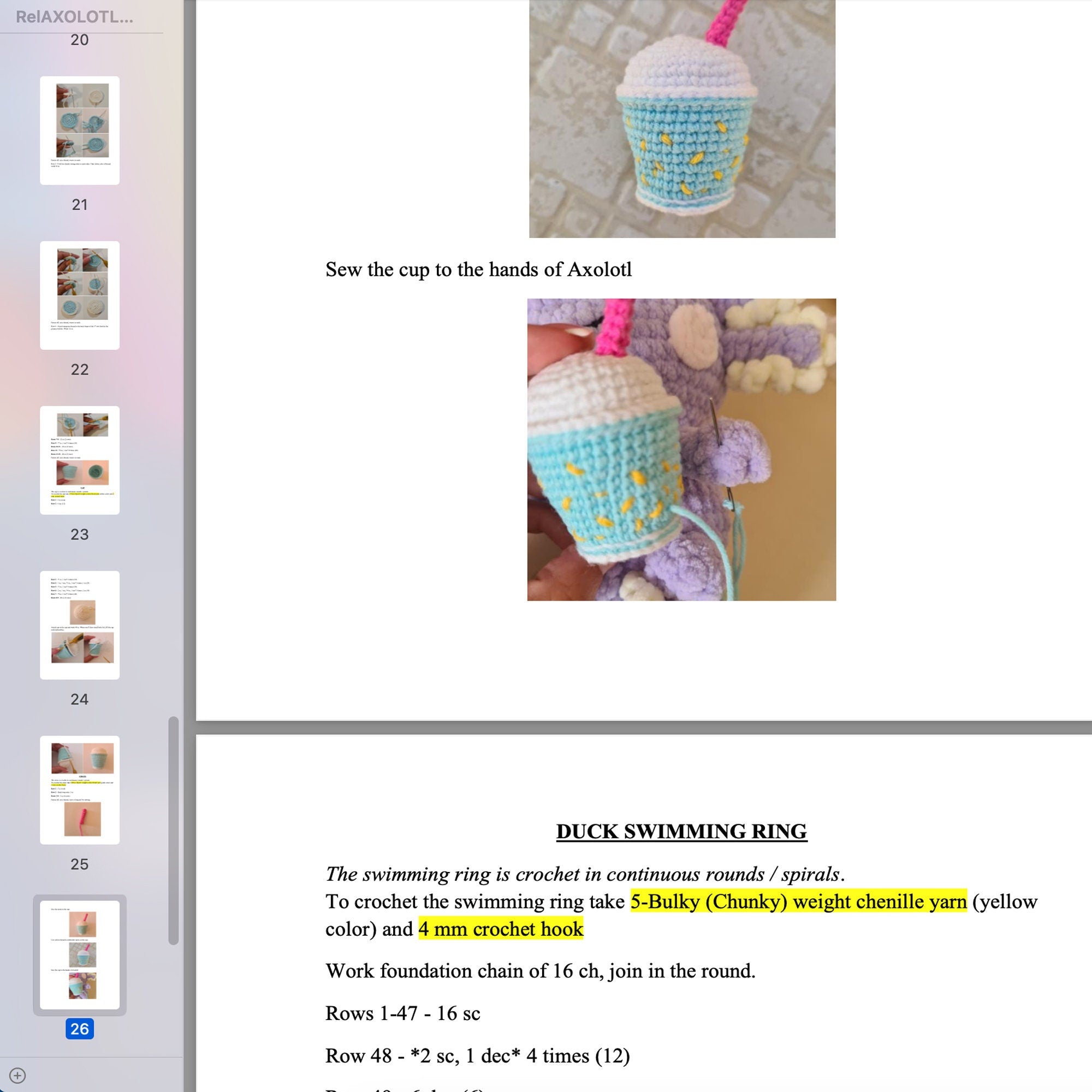 Crochet Pattern Cute Axolotl, Relaxolotl Digital Crochet Plushie Toy Pattern, Amigurumi Axolotl Pattern, Amigurumi Axolotl, PDF Pattern