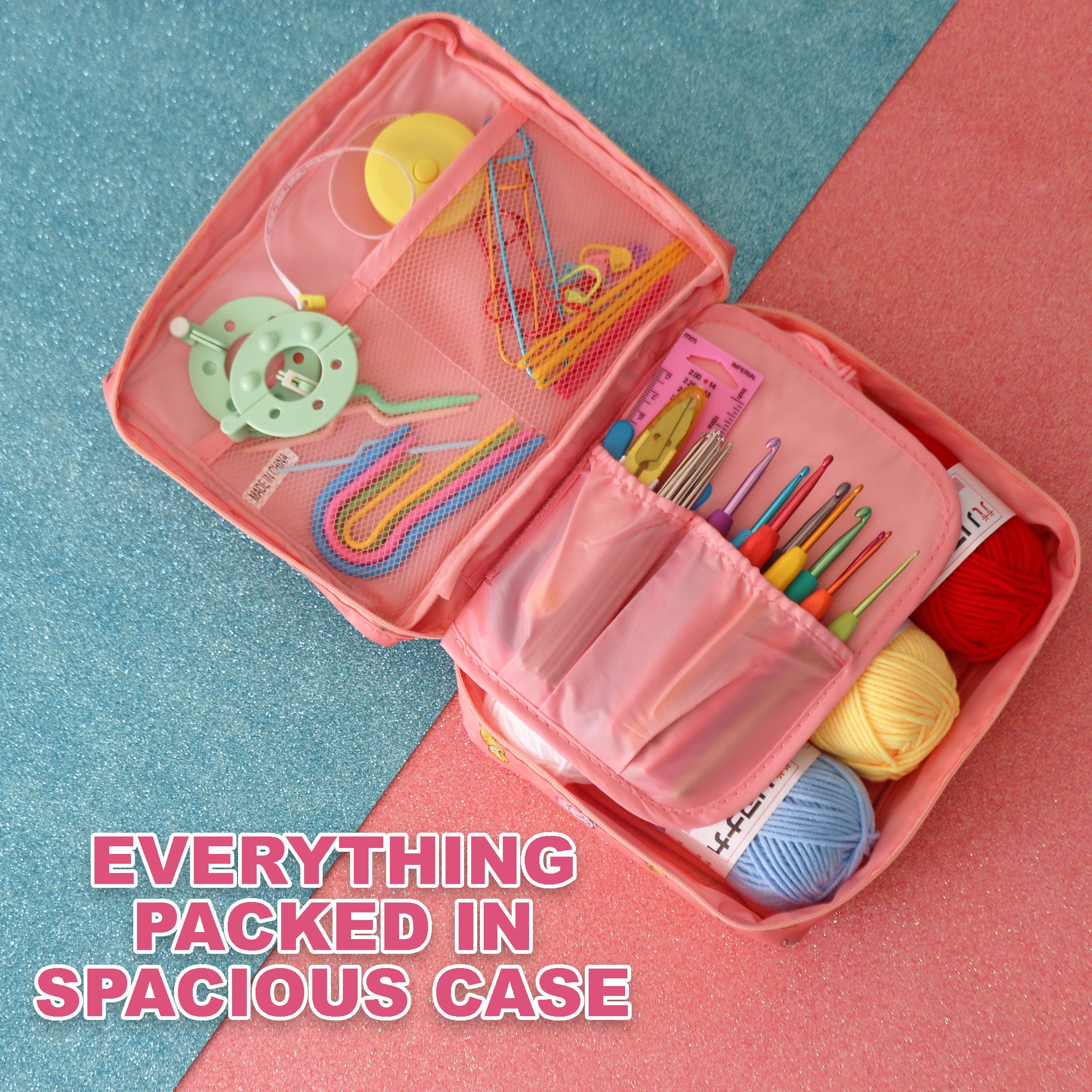 DIY Mini Crochet Kit, Beginner Crochet Kit All Ages, Includes Yarn, Crochet Hooks, Accessories Kit, Case & More, 58 Items in the Kit