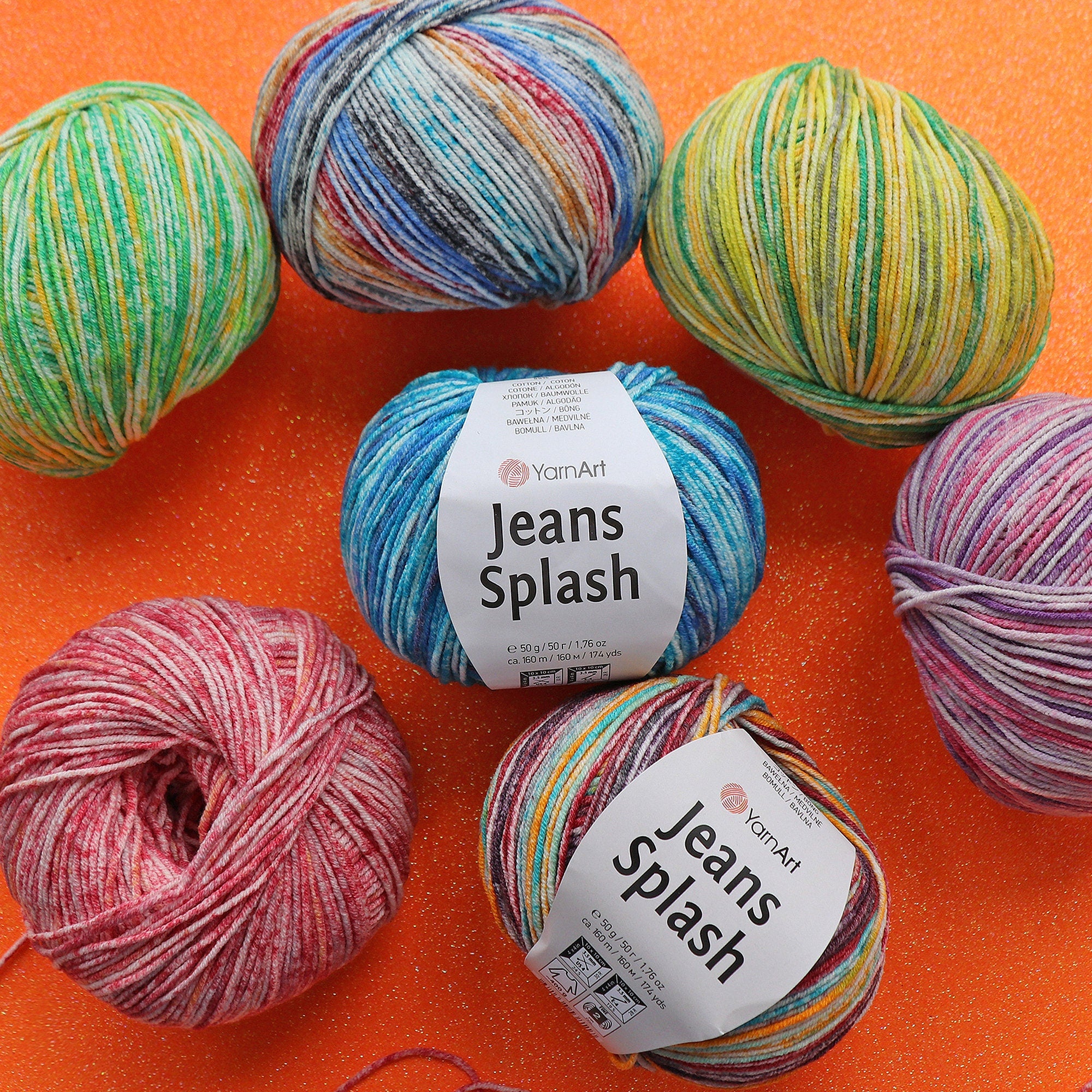 YARNART JEANS SPLASH, Cotton Blend Yarn, Multicolor Knitting Yarn, Baby Yarn, Amigurumi Yarn, Blanket Yarn, Cardigan Yarn, 55% Cotton Yarn