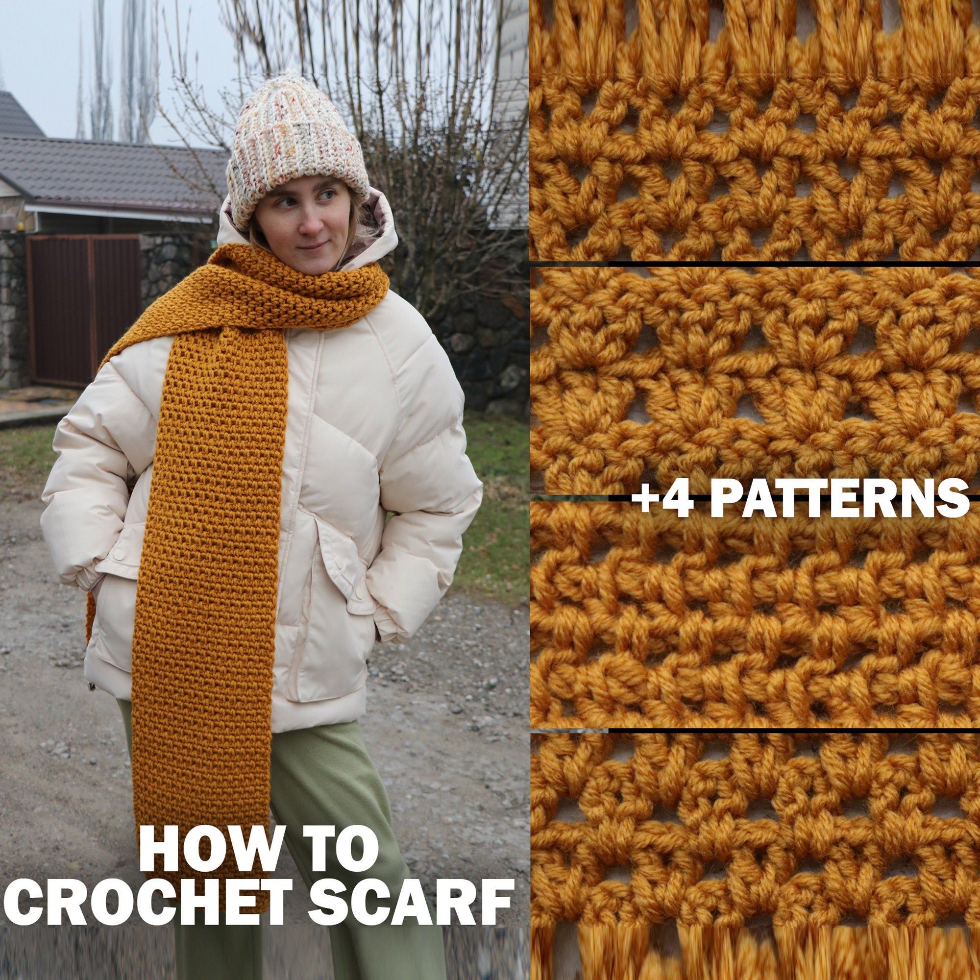 EASIEST SCARF CROCHET Pattern, Set of 5, Super Bulky Yarn Scarf Pattern, Beginner Crochet Scarf Pattern,Unisex Scarf, Pdf and Video Tutorial