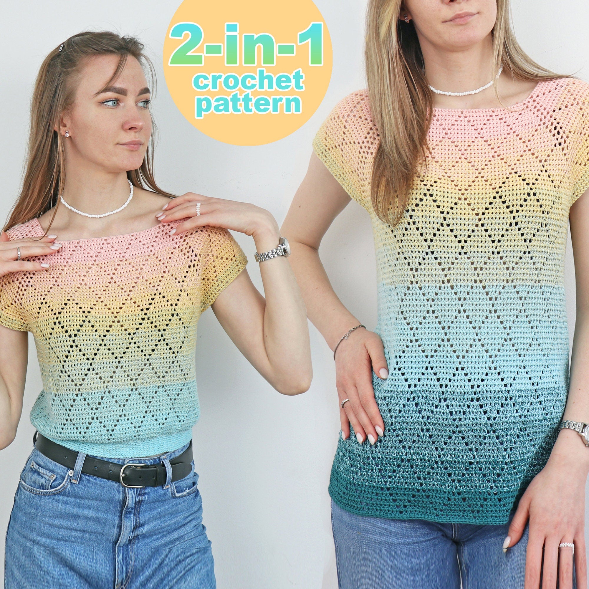 Crochet TOP PATTERN. 2 in 1 Women crochet pattern. Crop top pattern. Beach cover up. Festival top. Boho lace top. Summer crochet tshirt